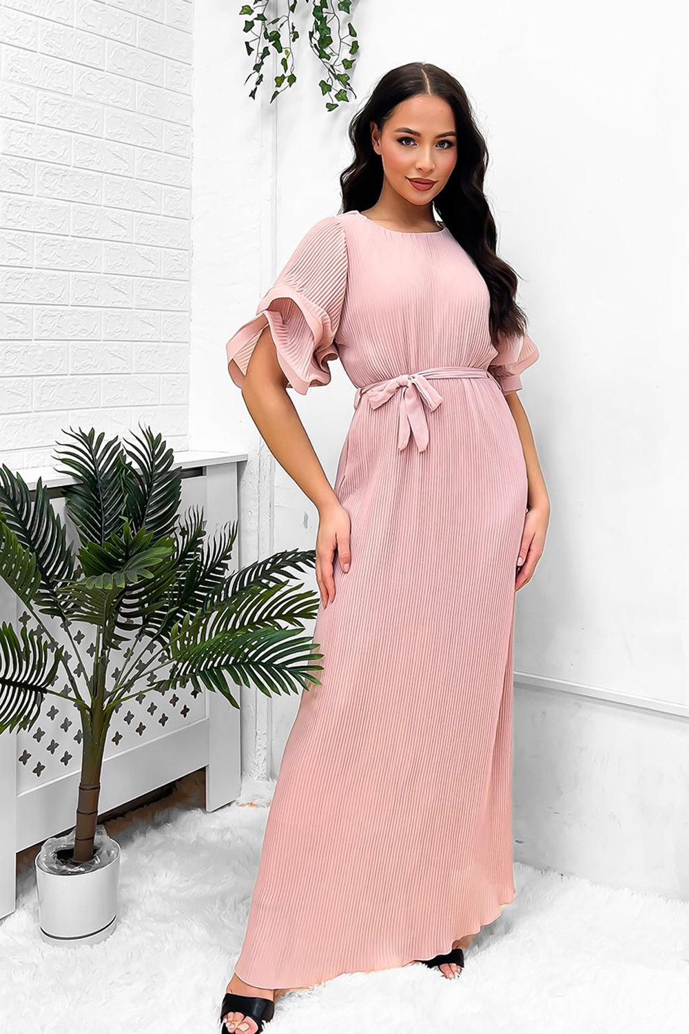 Double Short Flute Sleeve Summer Maxi Dress-SinglePrice