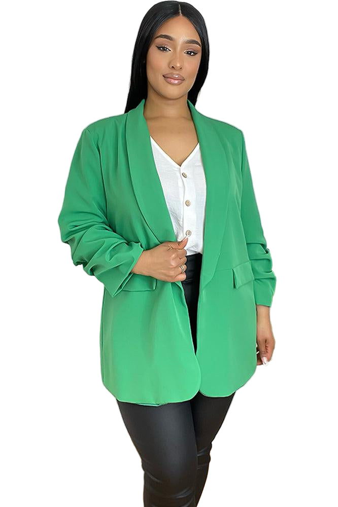Ruched Sleeves Open Front Blazer-SinglePrice