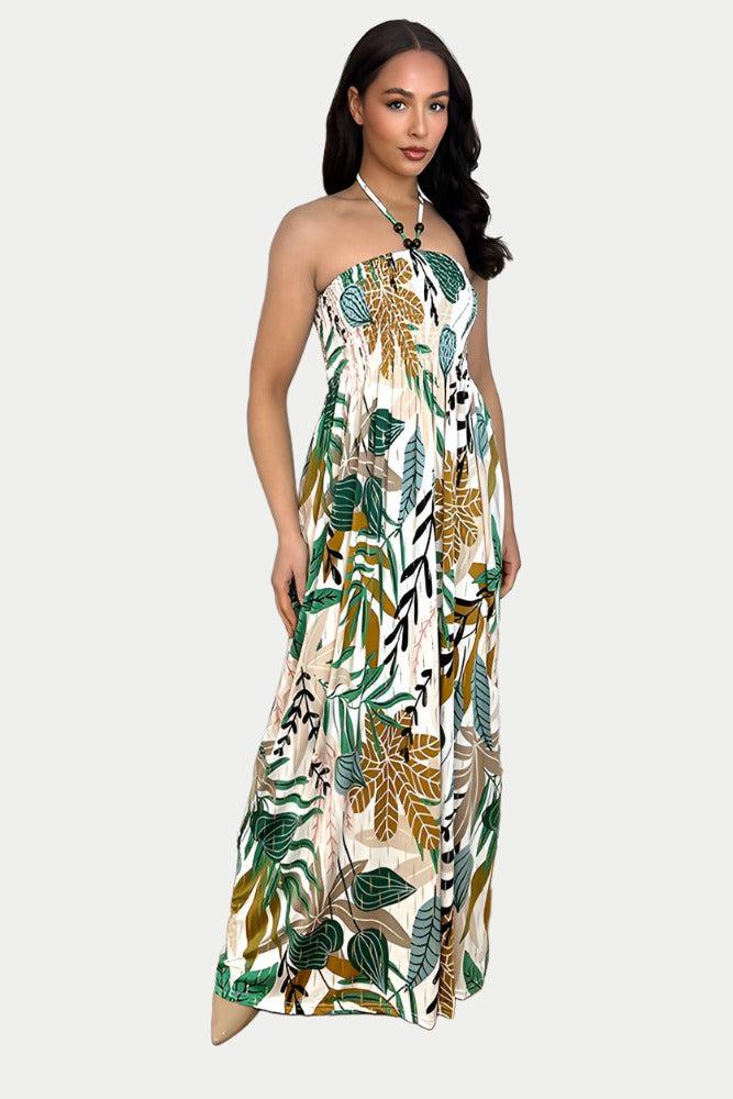 Multicolour Floral Print Shirred Bust Slinky Maxi Dress-SinglePrice