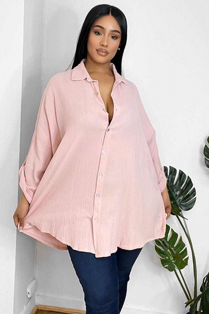 Waffle Fabric Embellished Eye Detail Shirt Dress-SinglePrice