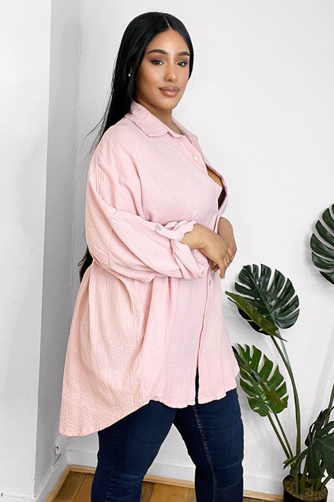 Waffle Fabric Embellished Eye Detail Shirt Dress-SinglePrice