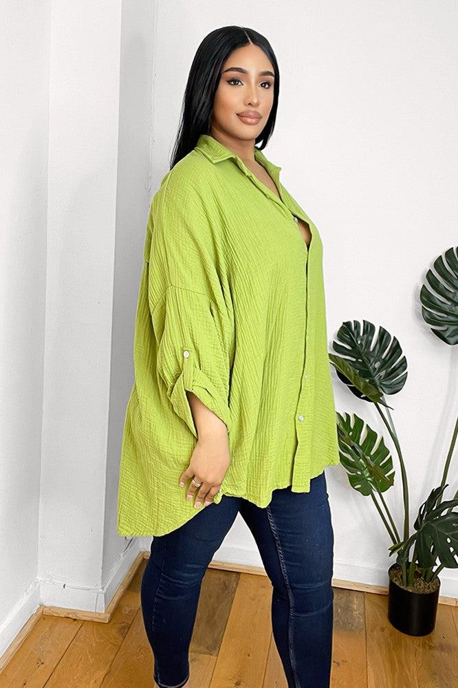 Waffle Fabric Embellished Eye Detail Shirt Dress-SinglePrice