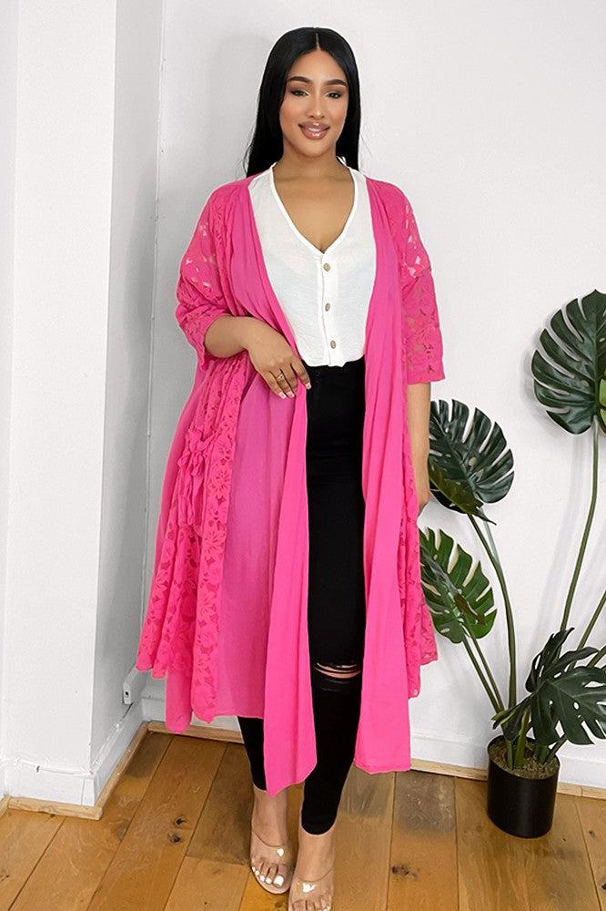 Pure Cotton Lace Overlay Cardigan-SinglePrice