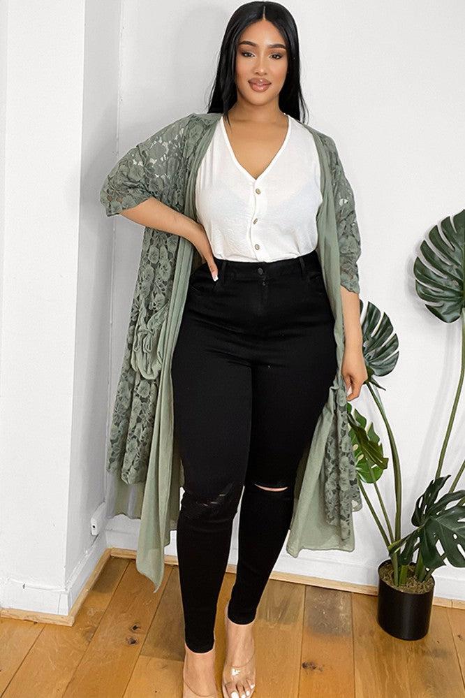 Pure Cotton Lace Overlay Cardigan-SinglePrice