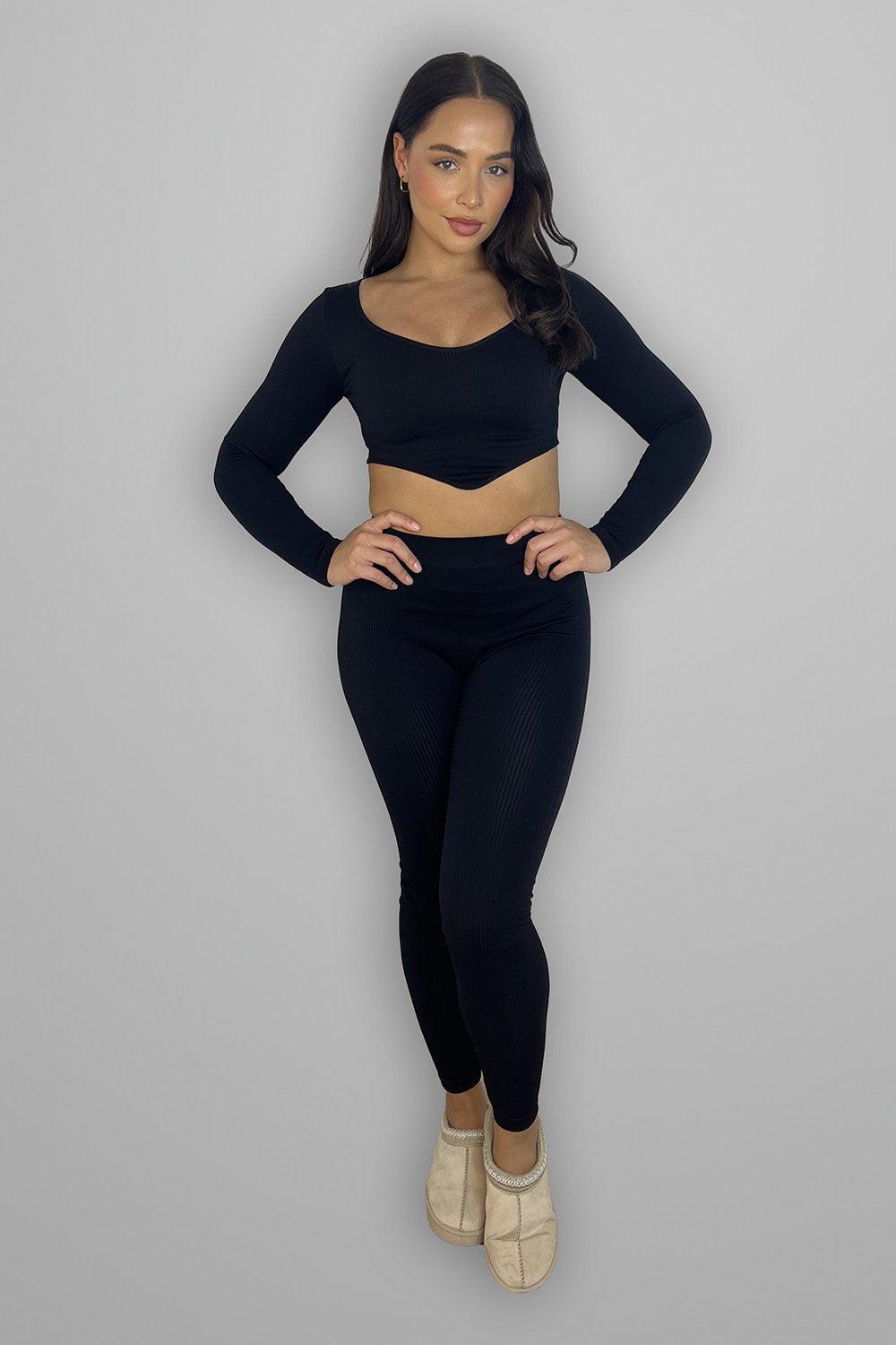 Corset Details Crop Top and Leggings Set-SinglePrice