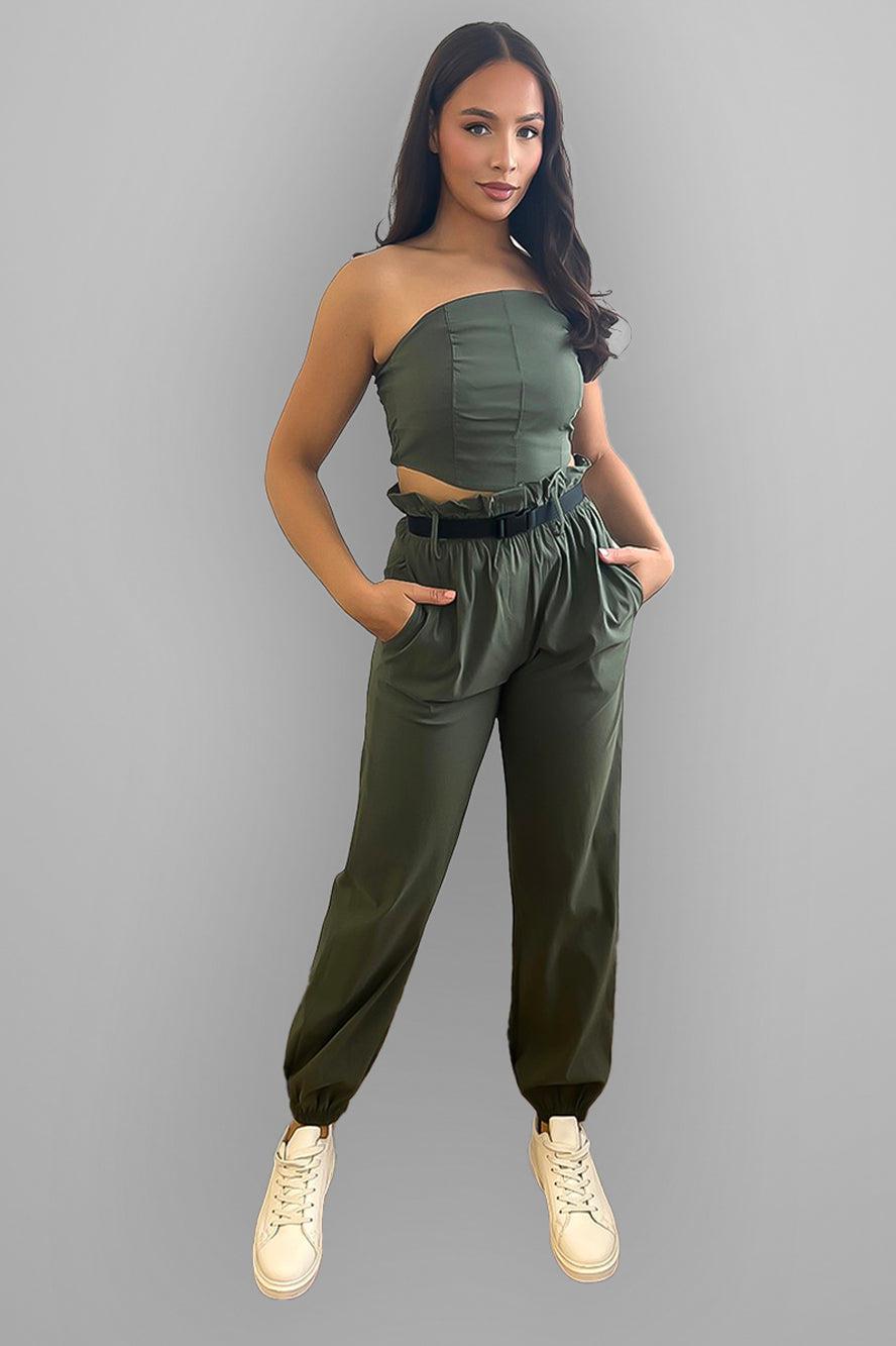 Paper Bag Waist Trousers & Bustier Set-SinglePrice