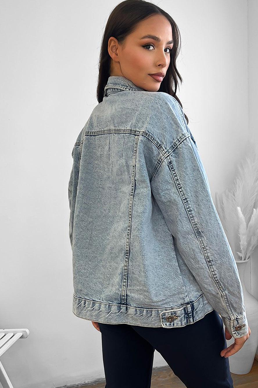Faded Bleach Effect 100% Cotton Denim Jacket-SinglePrice