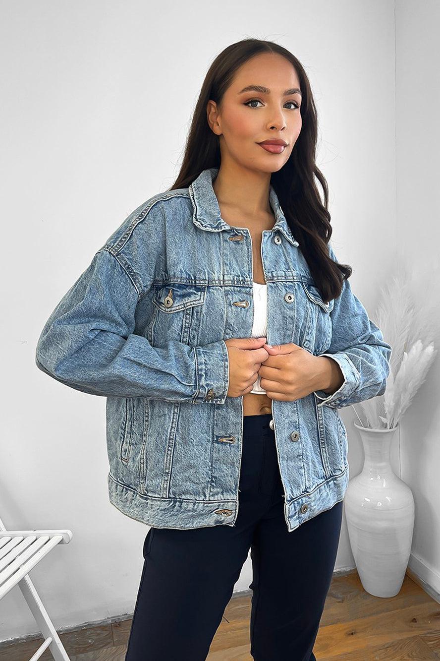 Faded Bleach Effect 100% Cotton Denim Jacket-SinglePrice