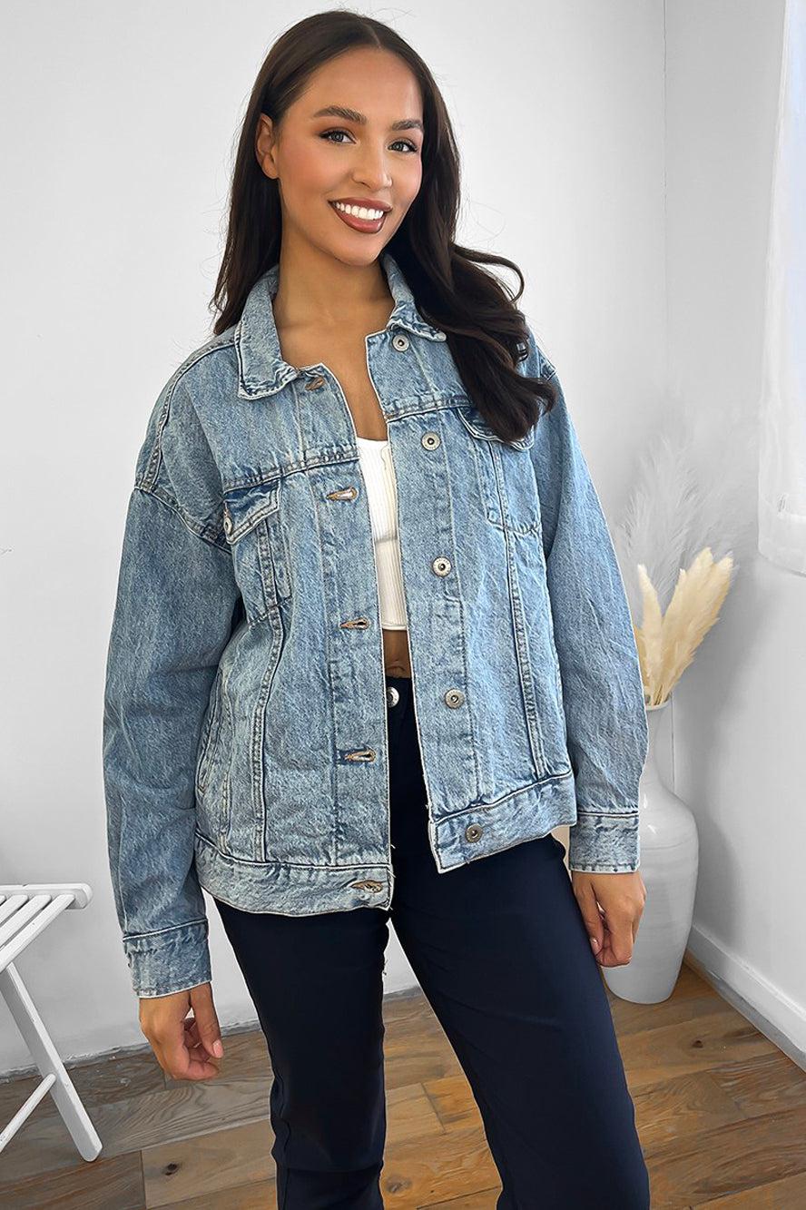 Faded Bleach Effect 100% Cotton Denim Jacket-SinglePrice