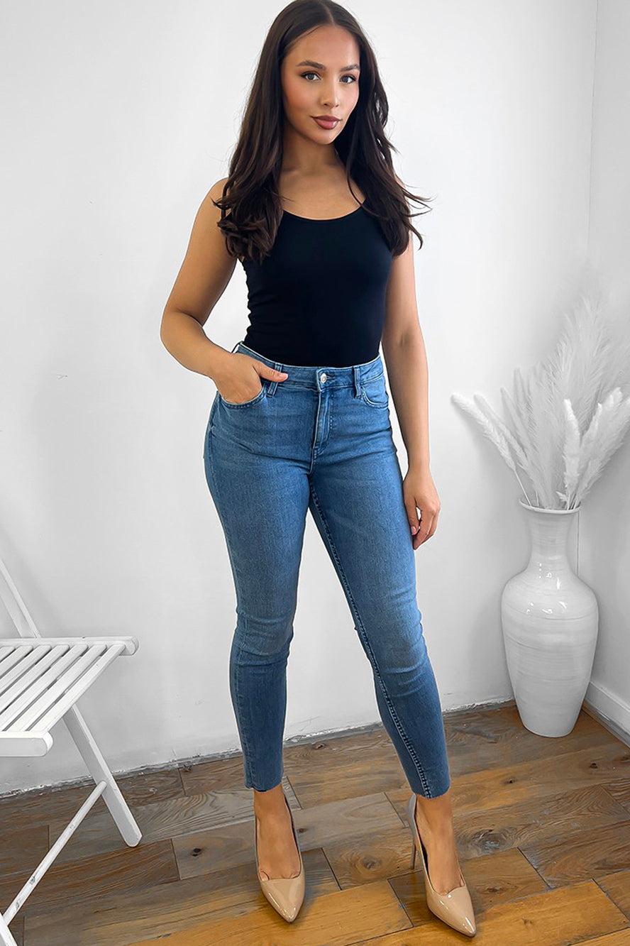 Blue Denim Cotton Blend Classic Skinny Jeans-SinglePrice