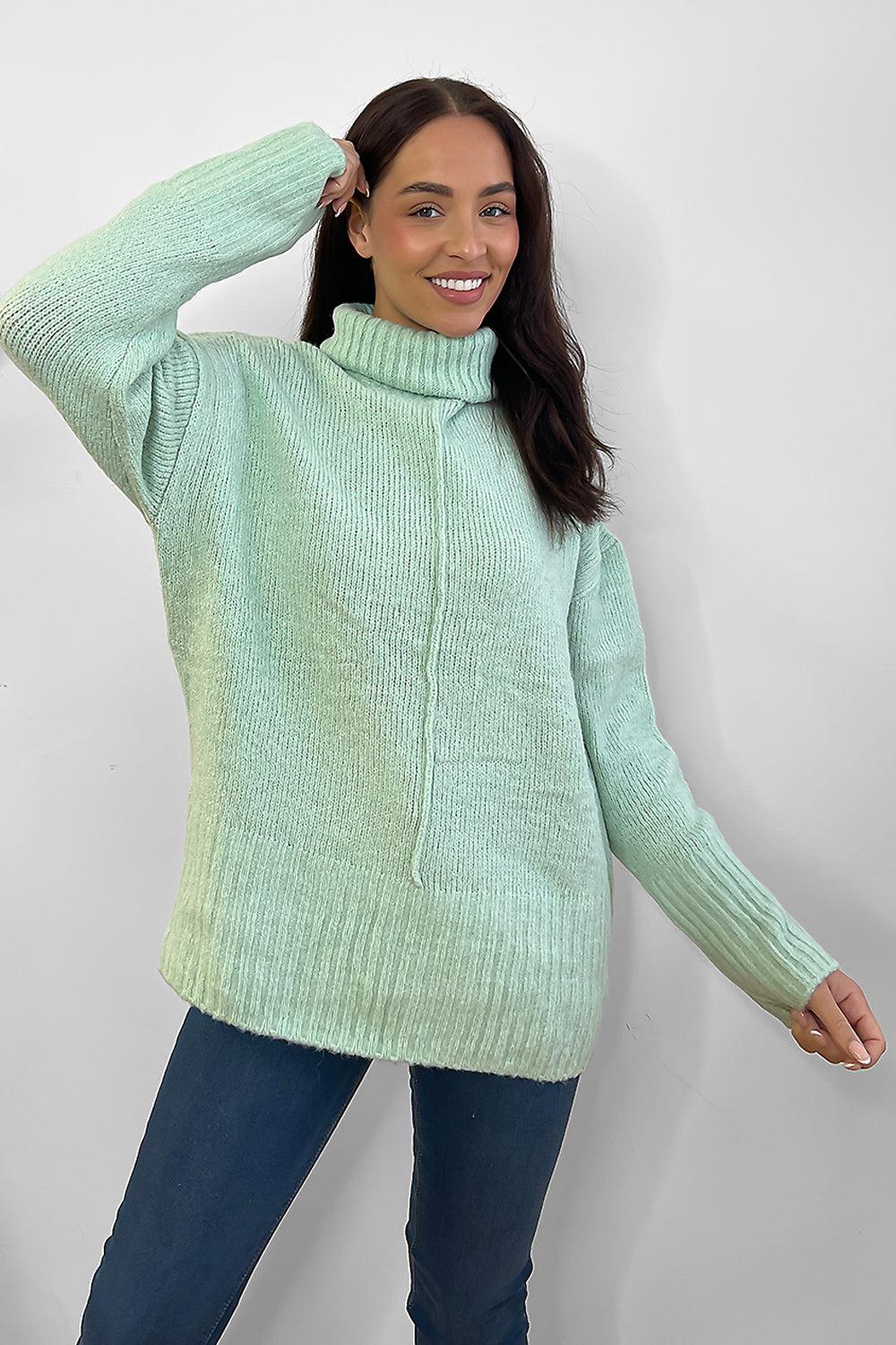 Aqua Front Seam High Neck Pullover-SinglePrice