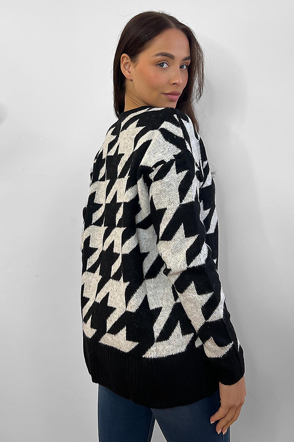 Black White Dogtooth Pattern Pullover-SinglePrice