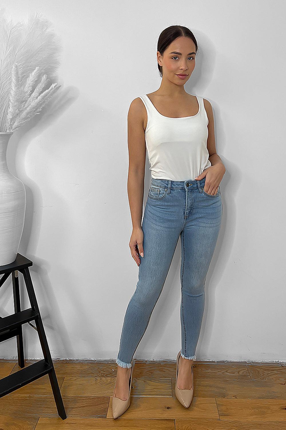 Sky Blue Worn Effect Skinny Jeans-SinglePrice