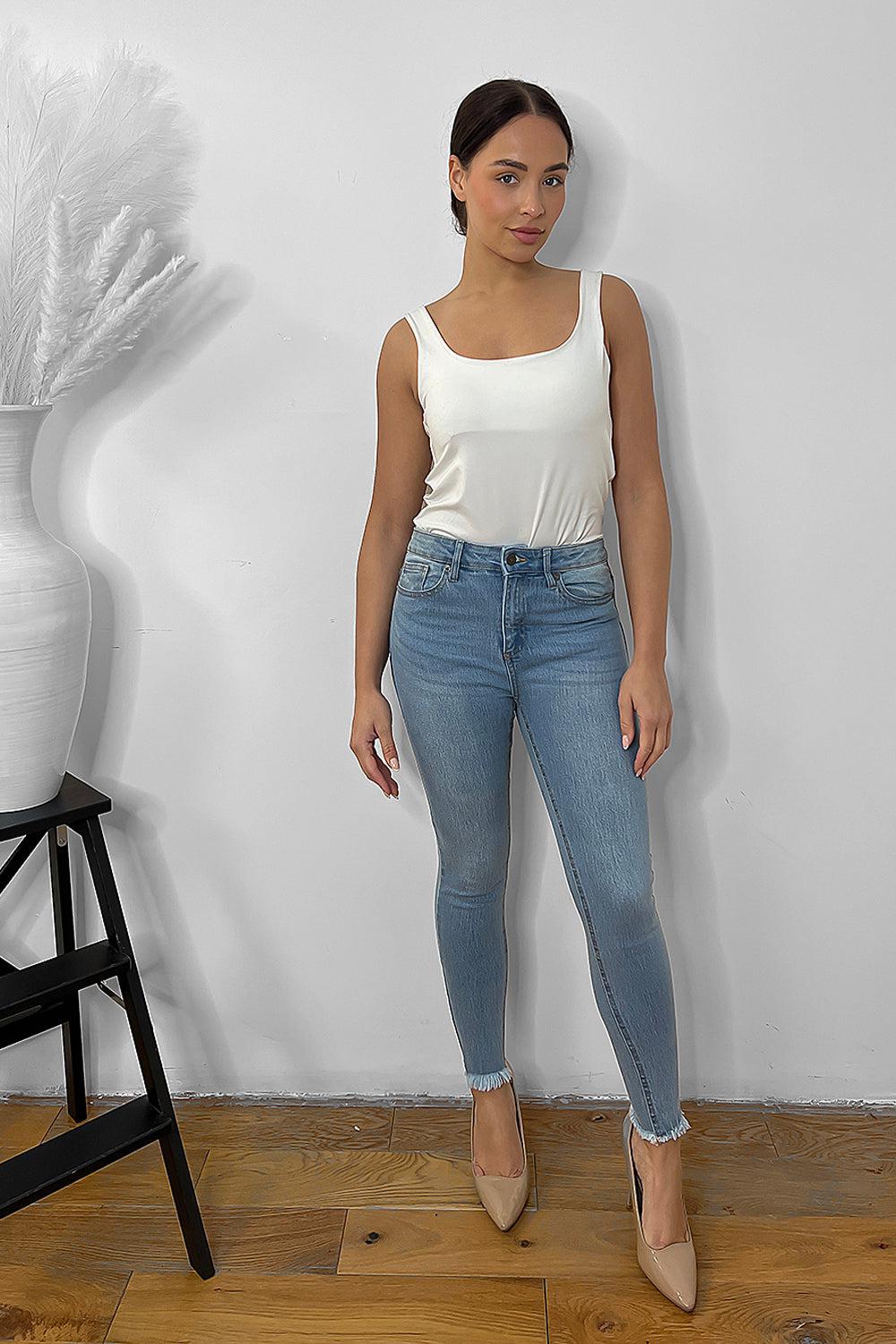 Sky Blue Worn Effect Skinny Jeans-SinglePrice