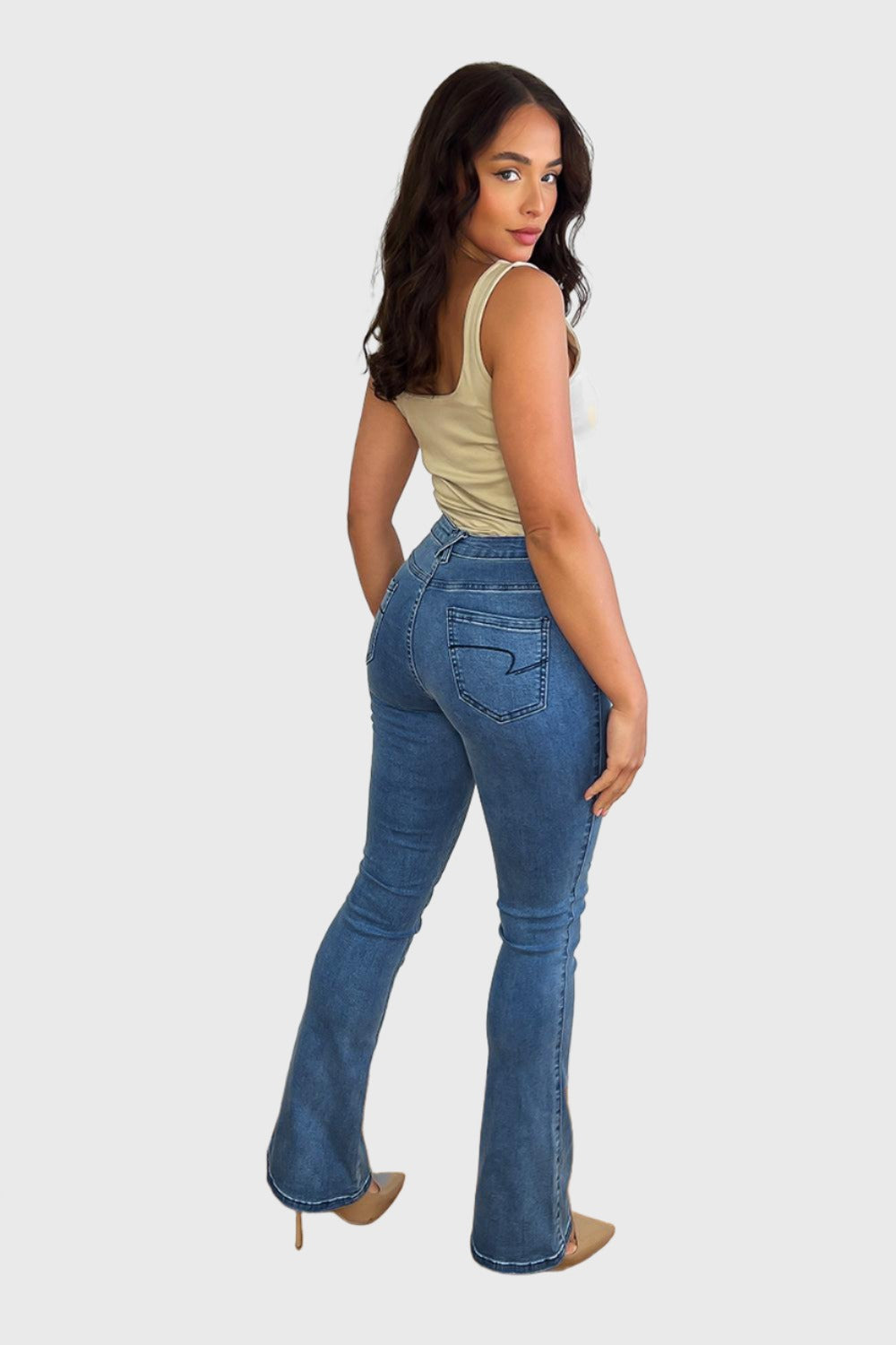 Denim Blue Flared Leg Jeans-SinglePrice