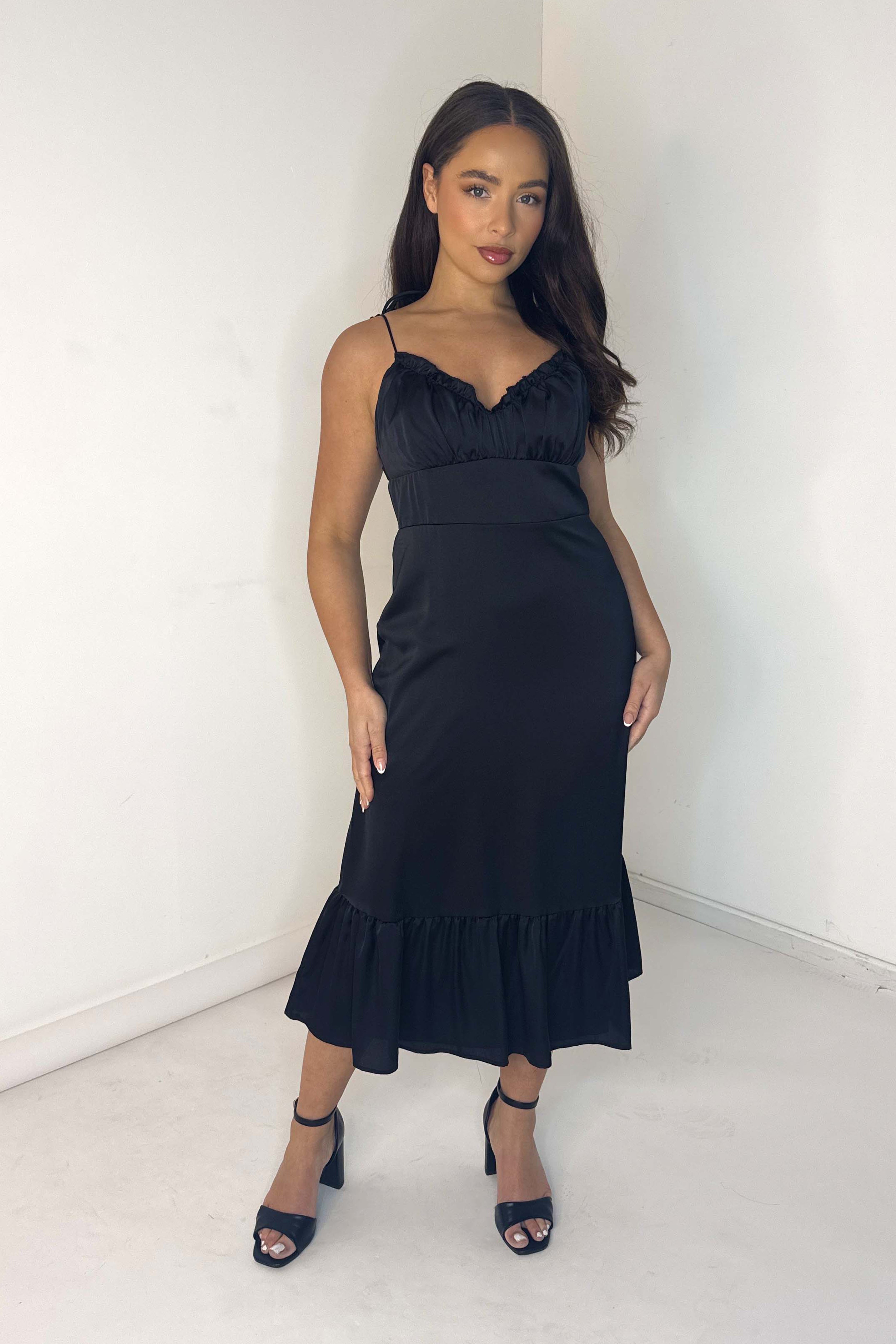Empire Waist Strappy Flowy Black Dress