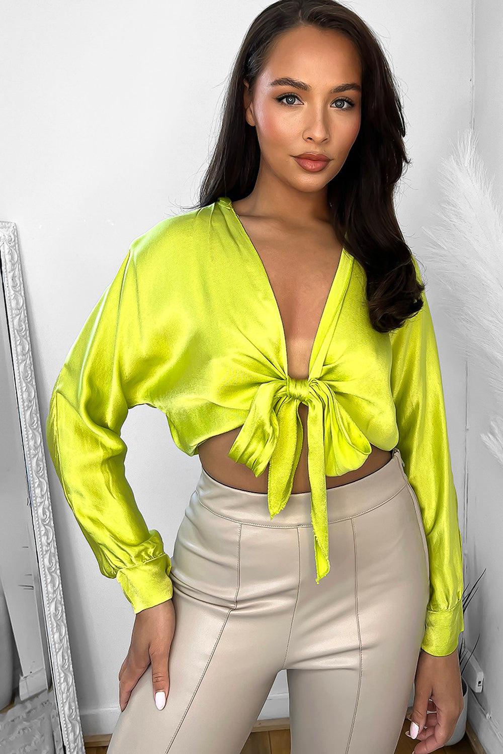 Satin Tie Up Short Crop Blouse-SinglePrice
