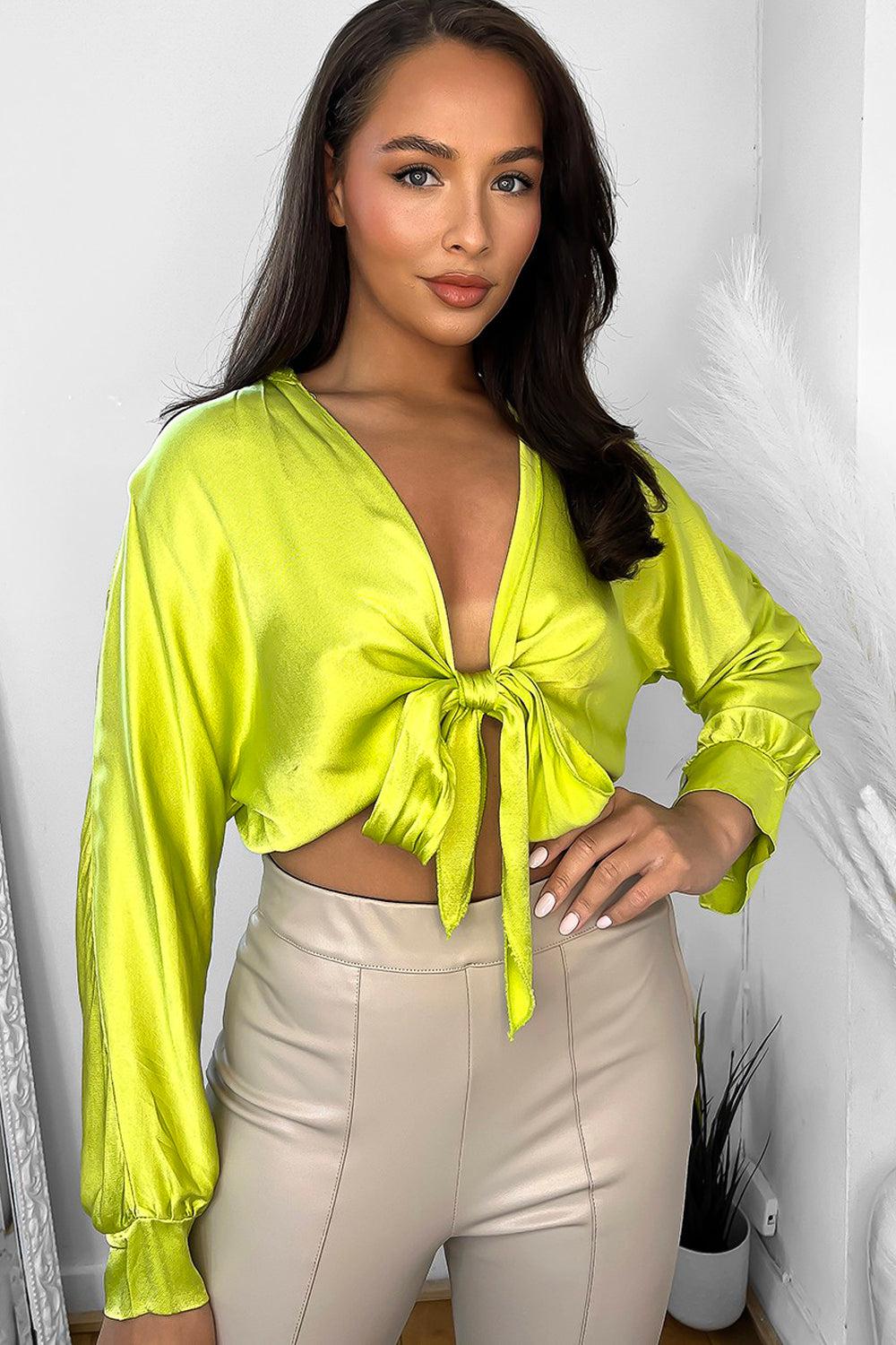 Satin Tie Up Short Crop Blouse-SinglePrice