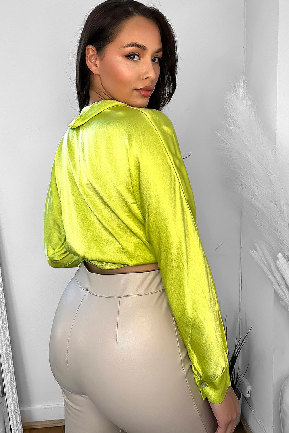 Satin Tie Up Short Crop Blouse-SinglePrice