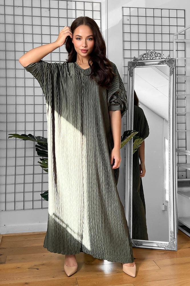 Shirred Satin Batwing Midi Dress-SinglePrice