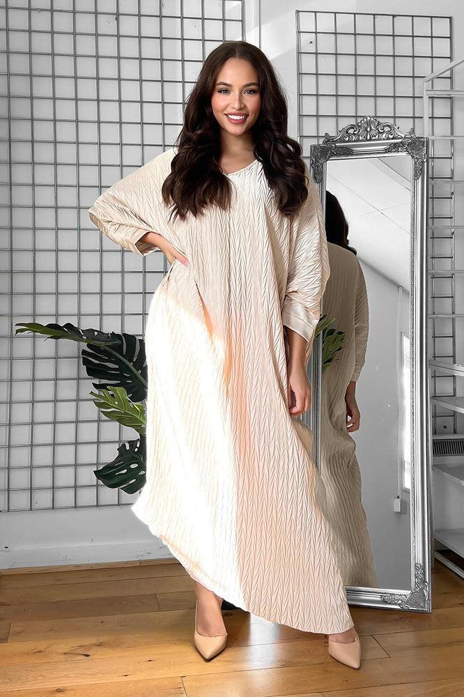Shirred Satin Batwing Midi Dress-SinglePrice