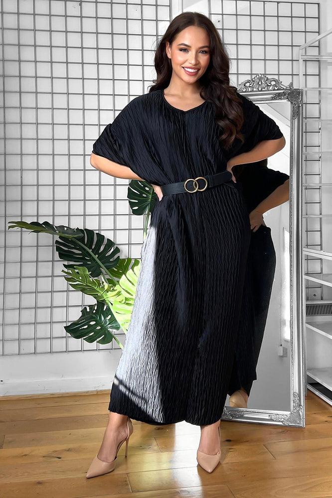Shirred Satin Batwing Midi Dress-SinglePrice
