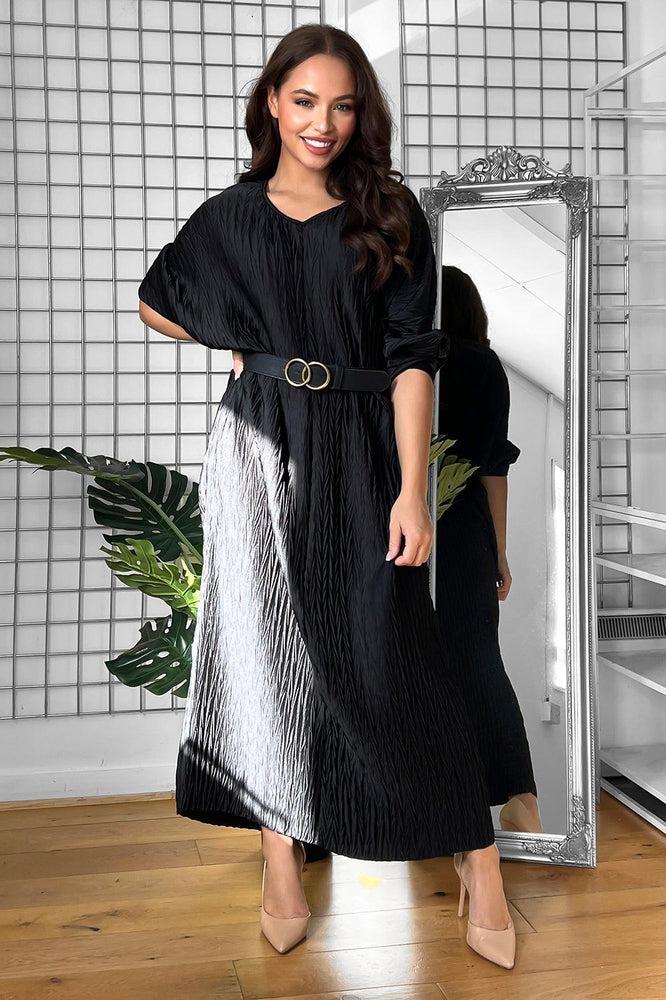 Shirred Satin Batwing Midi Dress-SinglePrice