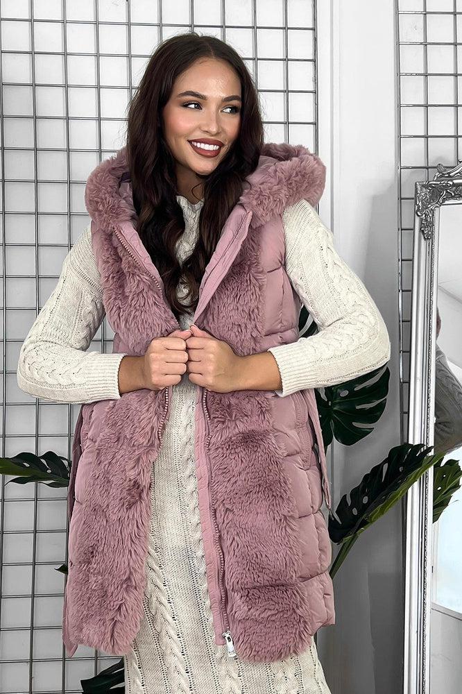 Faux Fur Trimmed Sleeveless Belted Jacket-SinglePrice