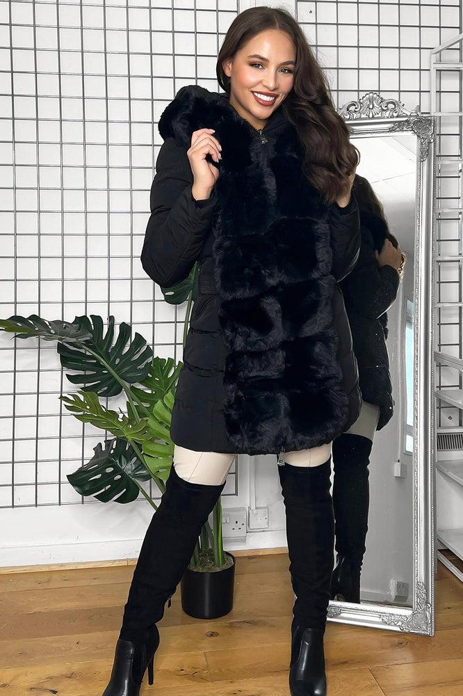 Faux Fur Trimmed Front And Hood Puffer Jacket-SinglePrice