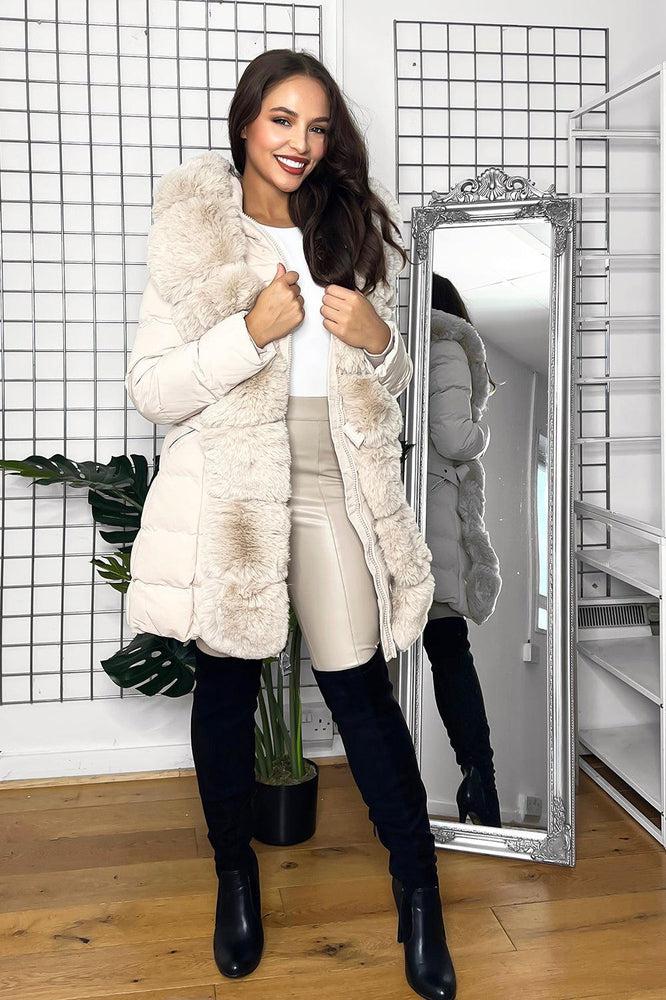 Faux Fur Trimmed Front And Hood Puffer Jacket-SinglePrice