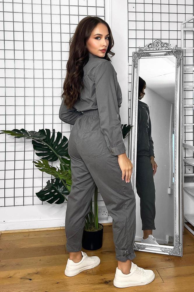 Silver Hardware Grey Denim Boiler Jumpsuit-SinglePrice