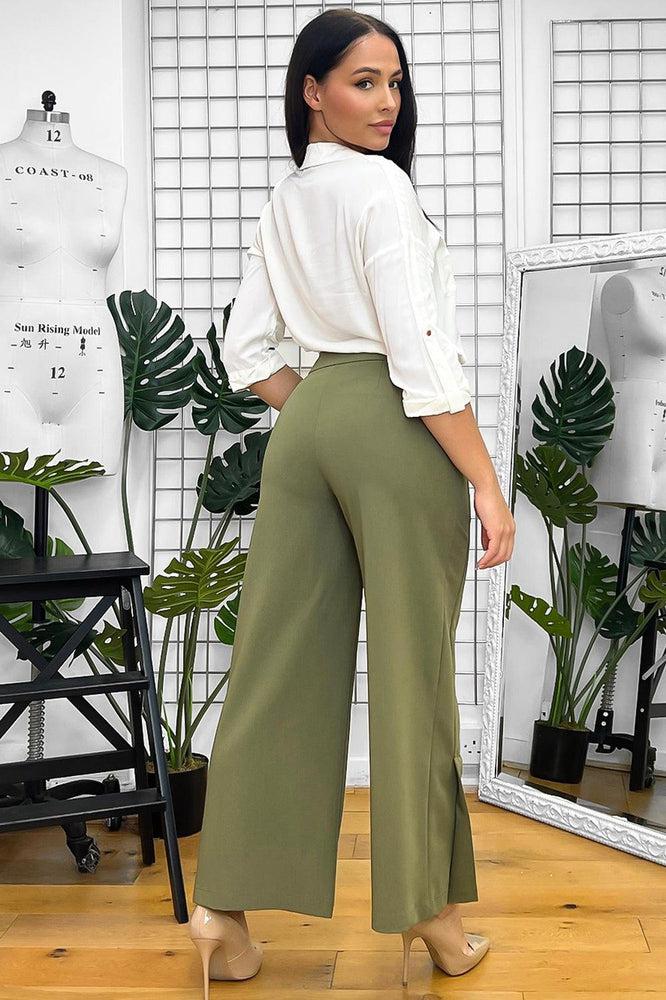 Khaki Side Slit High Waist Culottes Trousers-SinglePrice
