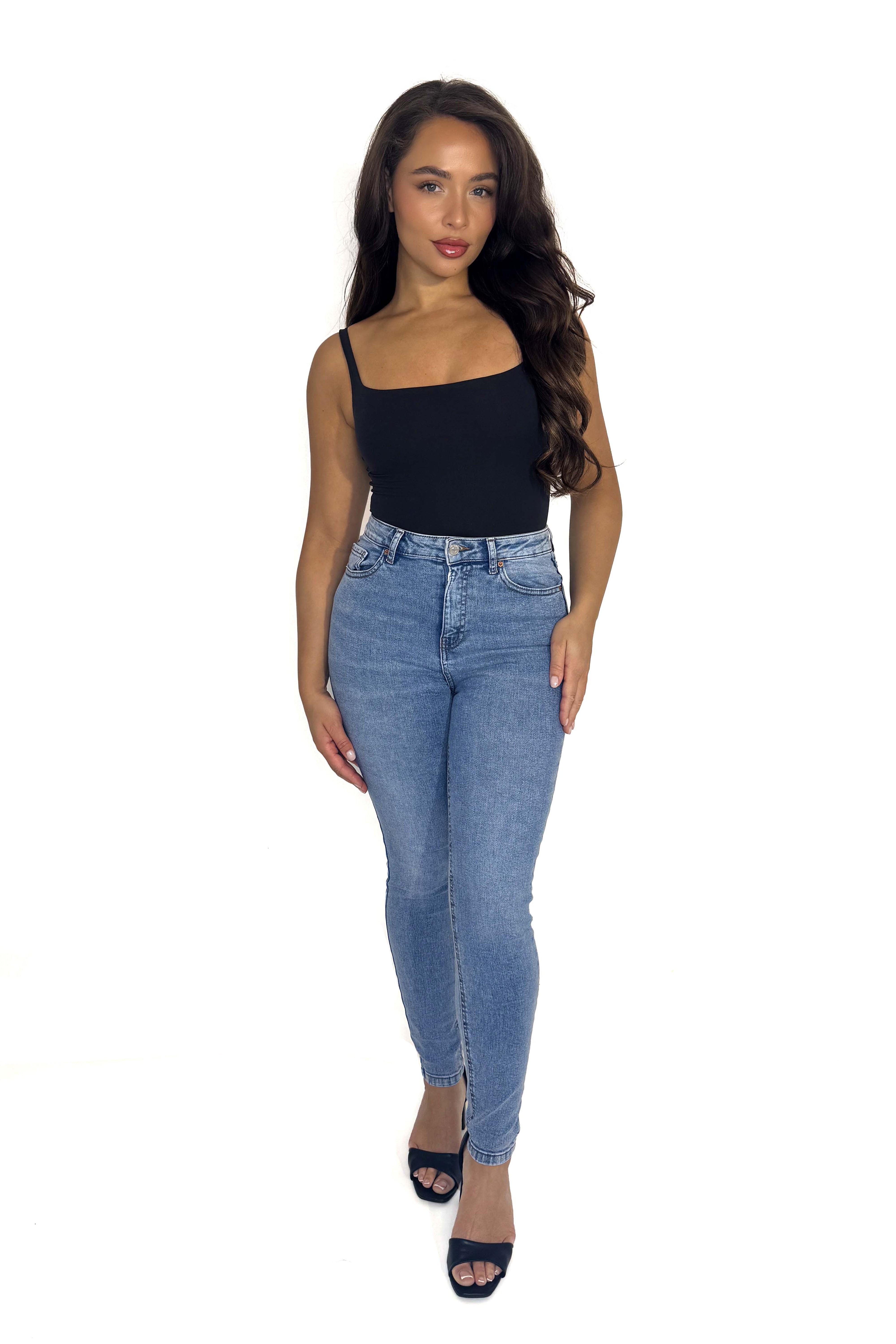 High Rise Faded Skinny Blue Jeans