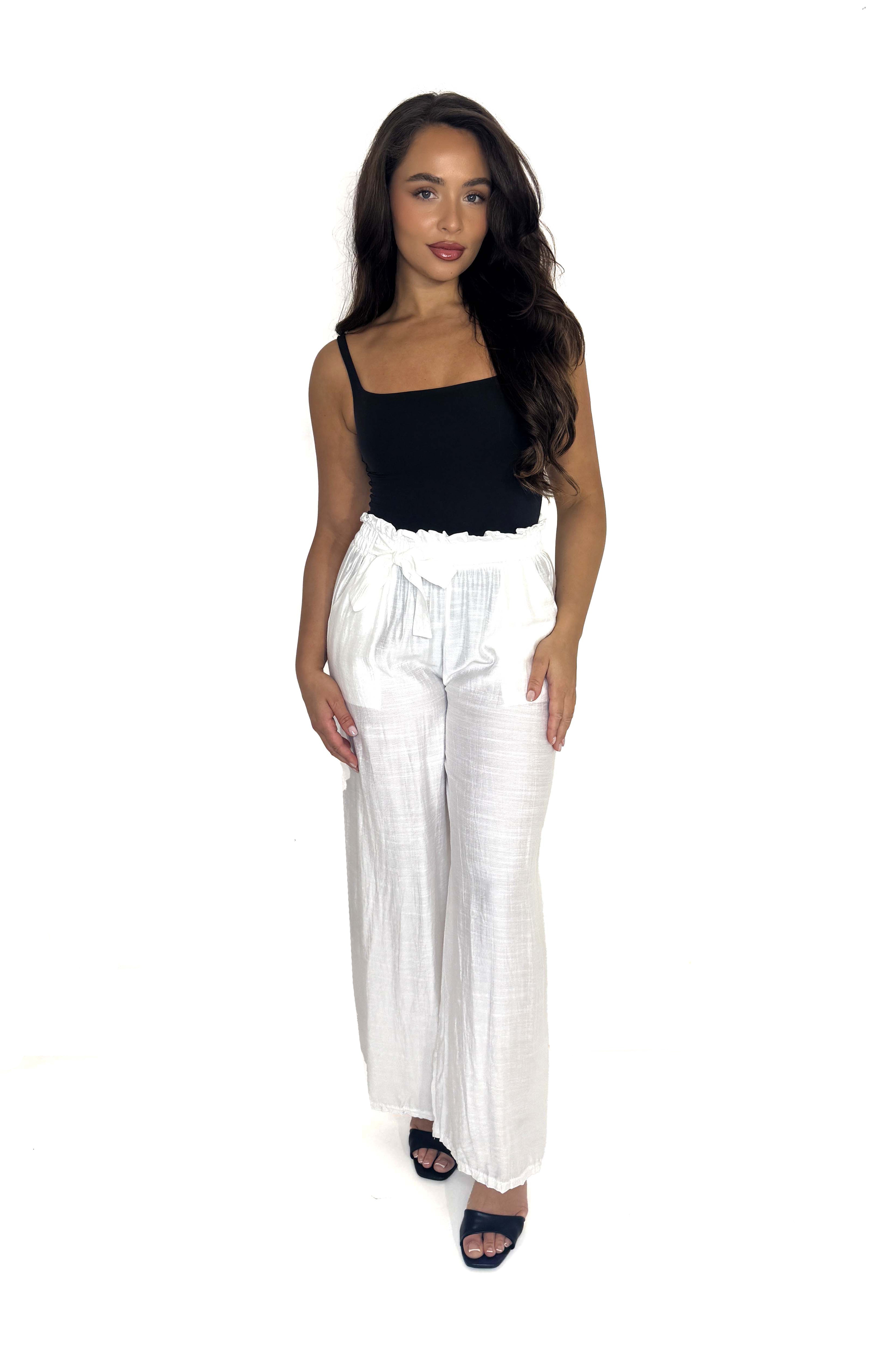 Paper Bag High Waist Wide Leg Trousers