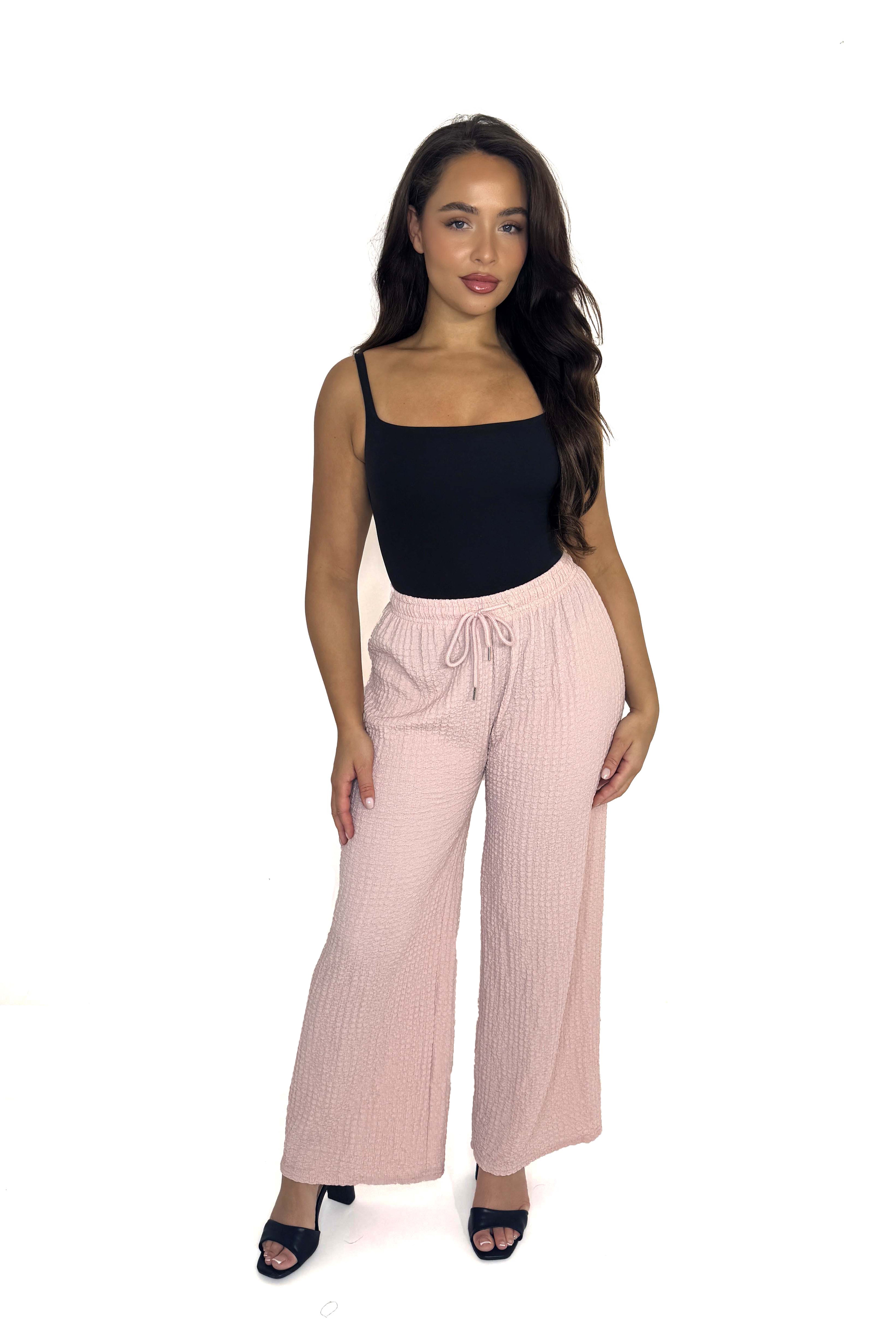 Textured Stretchy Wide Leg Trousers