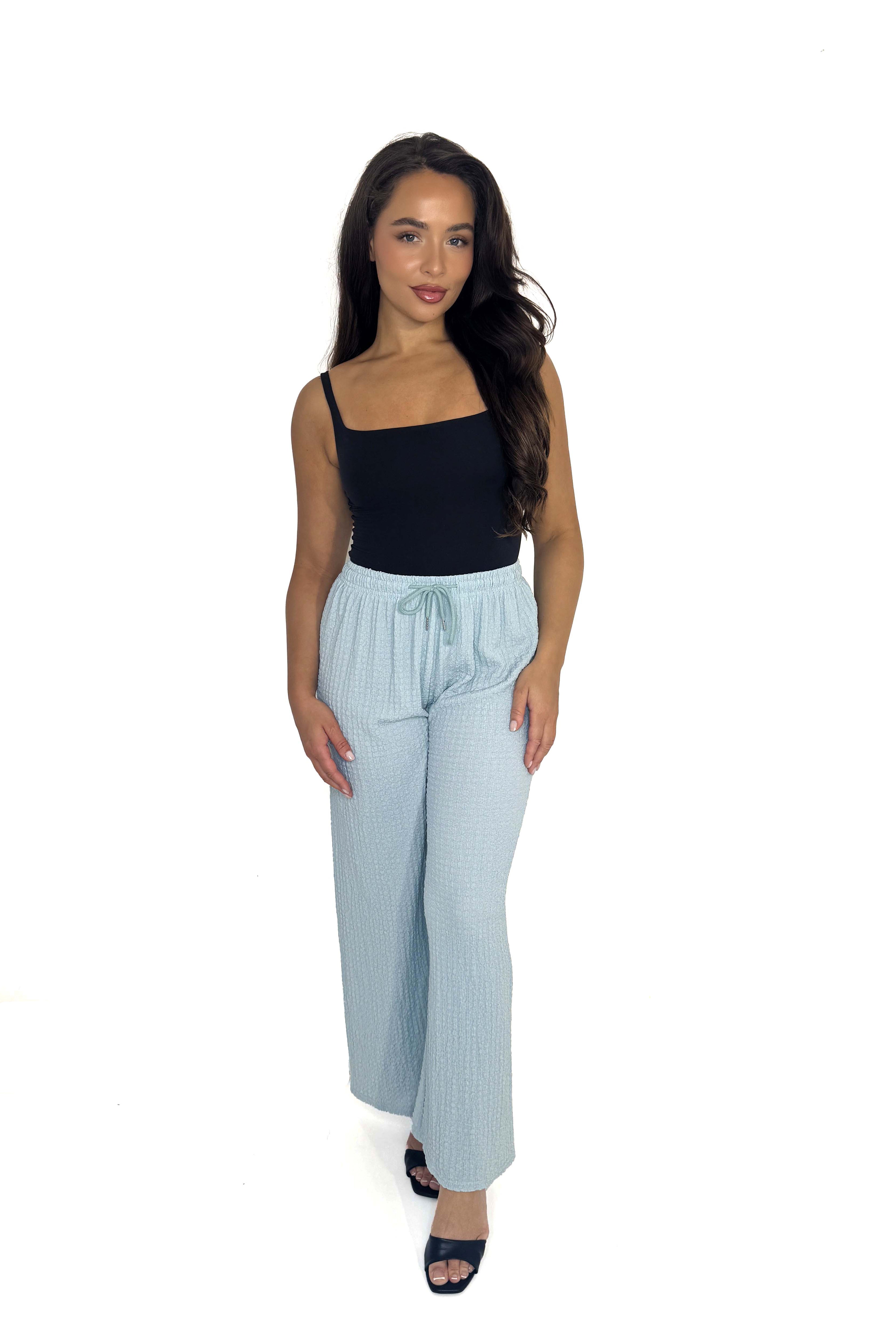 Textured Stretchy Wide Leg Trousers