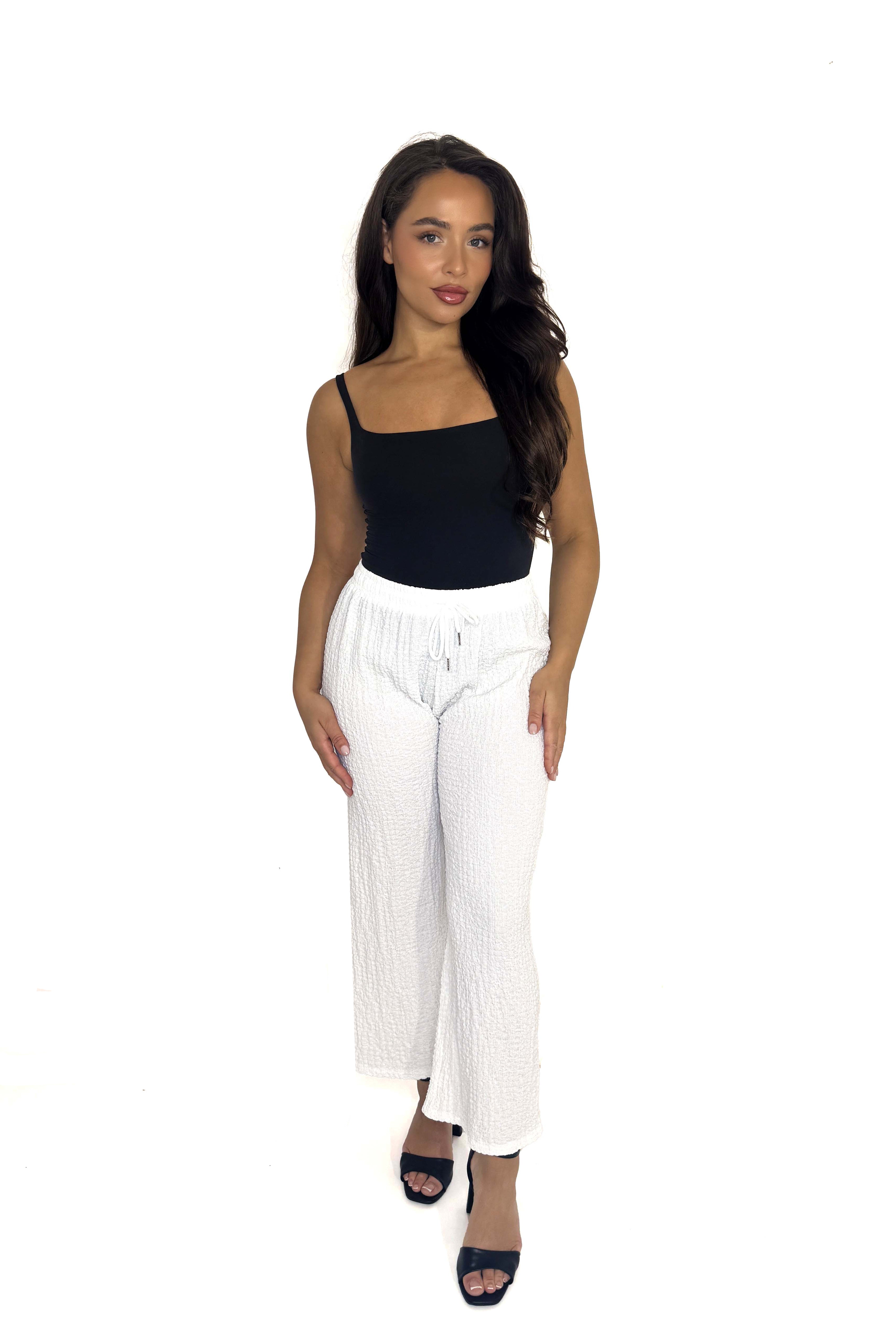 Textured Stretchy Wide Leg Trousers