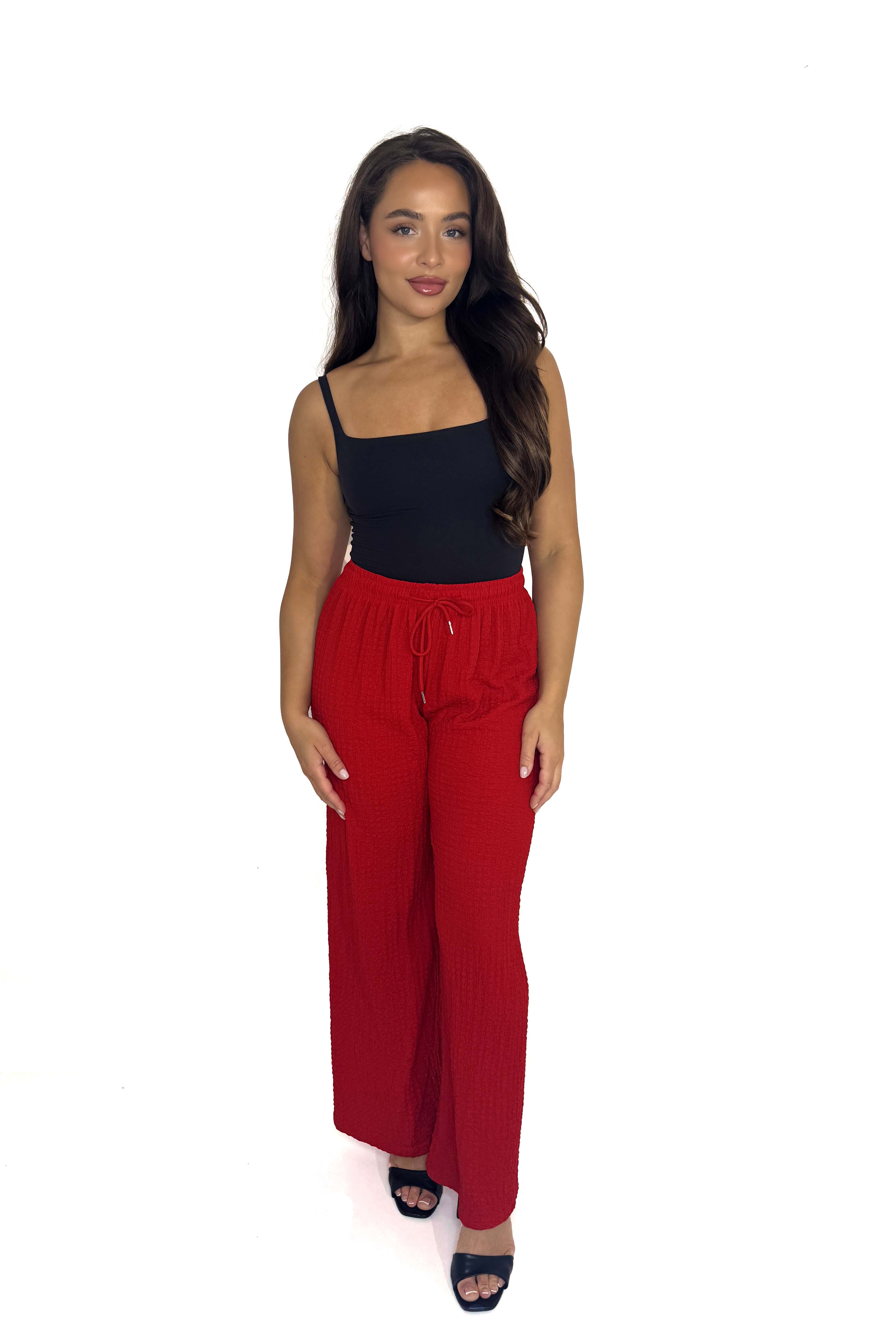 Textured Stretchy Wide Leg Trousers