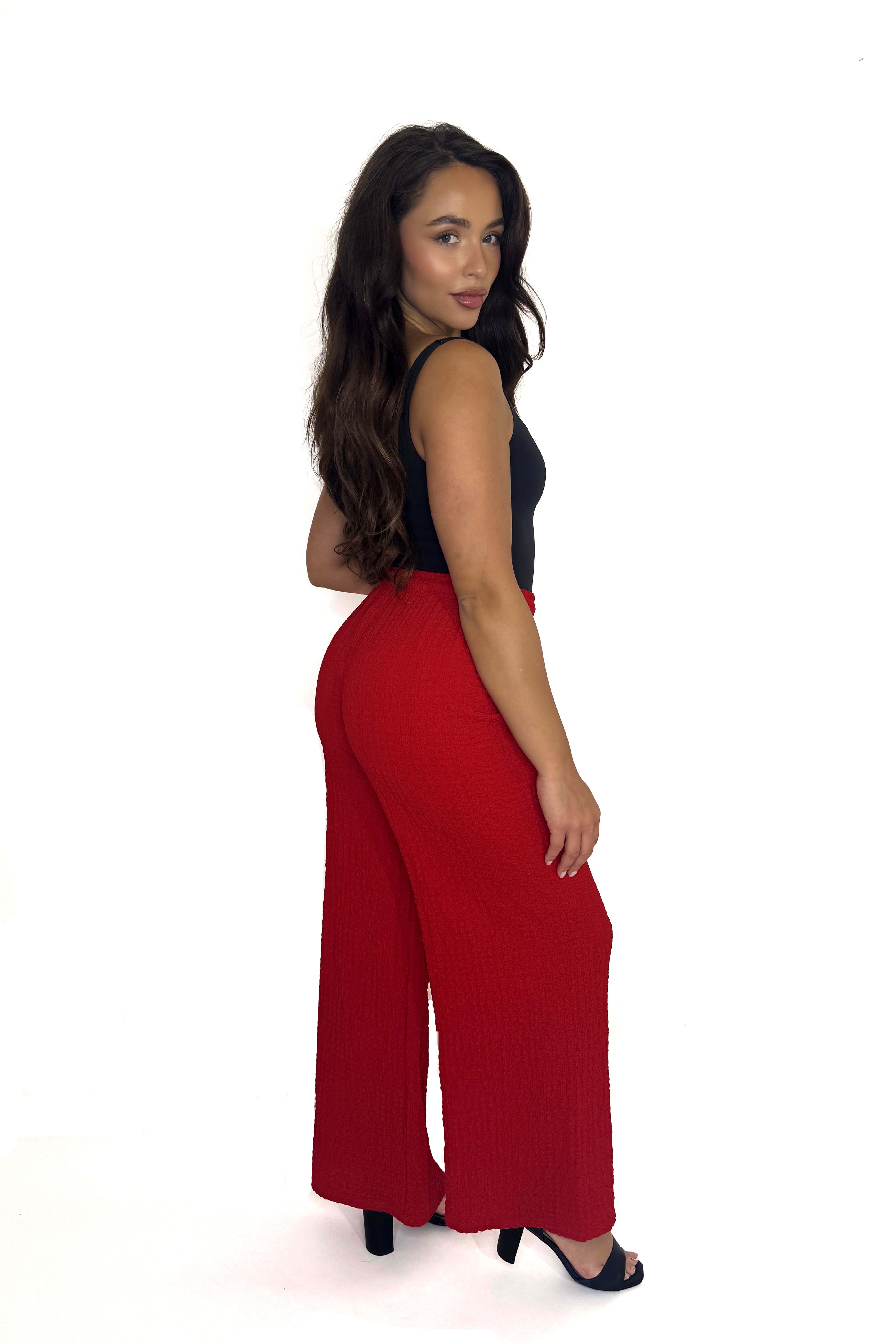Textured Stretchy Wide Leg Trousers