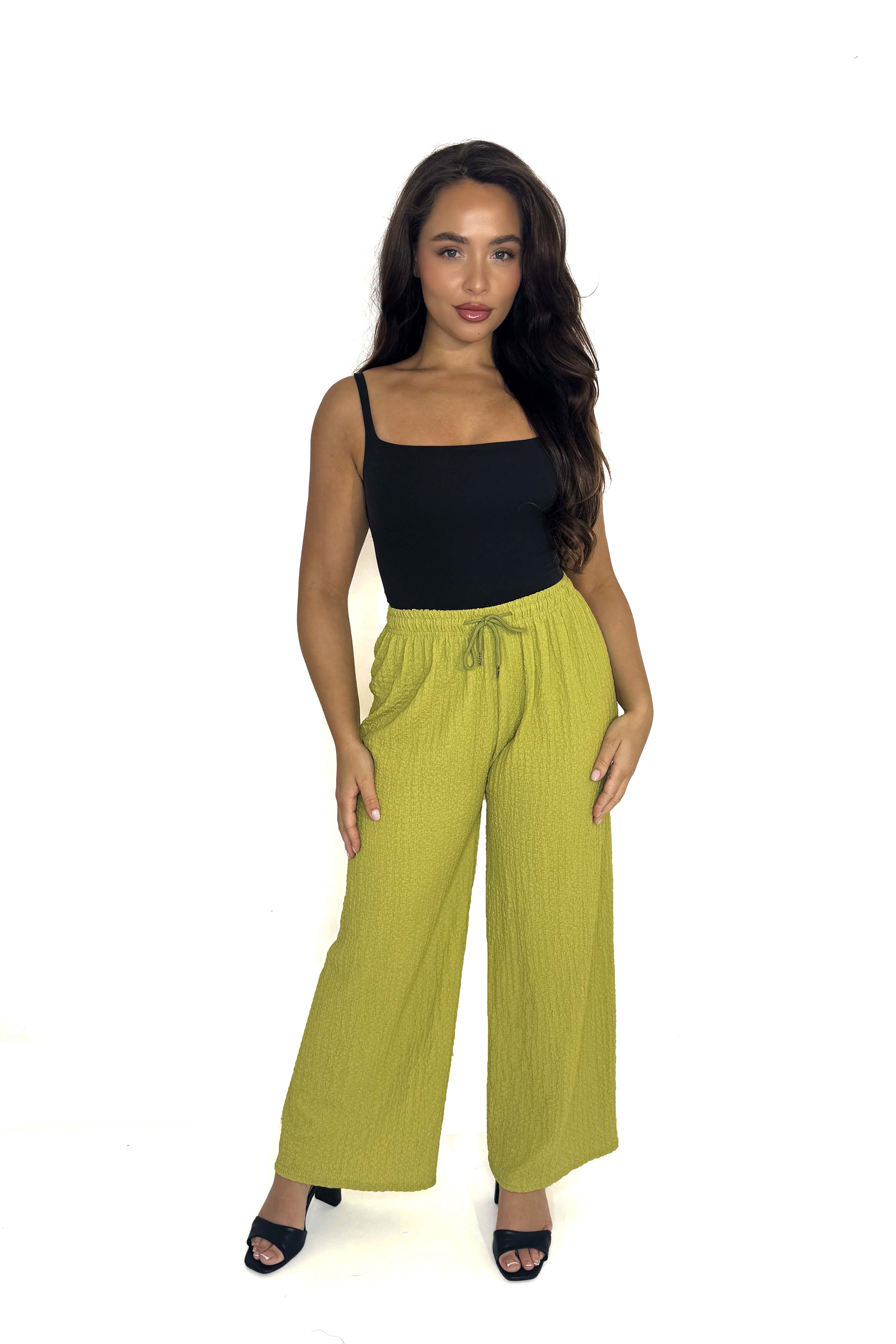 Textured Stretchy Wide Leg Trousers