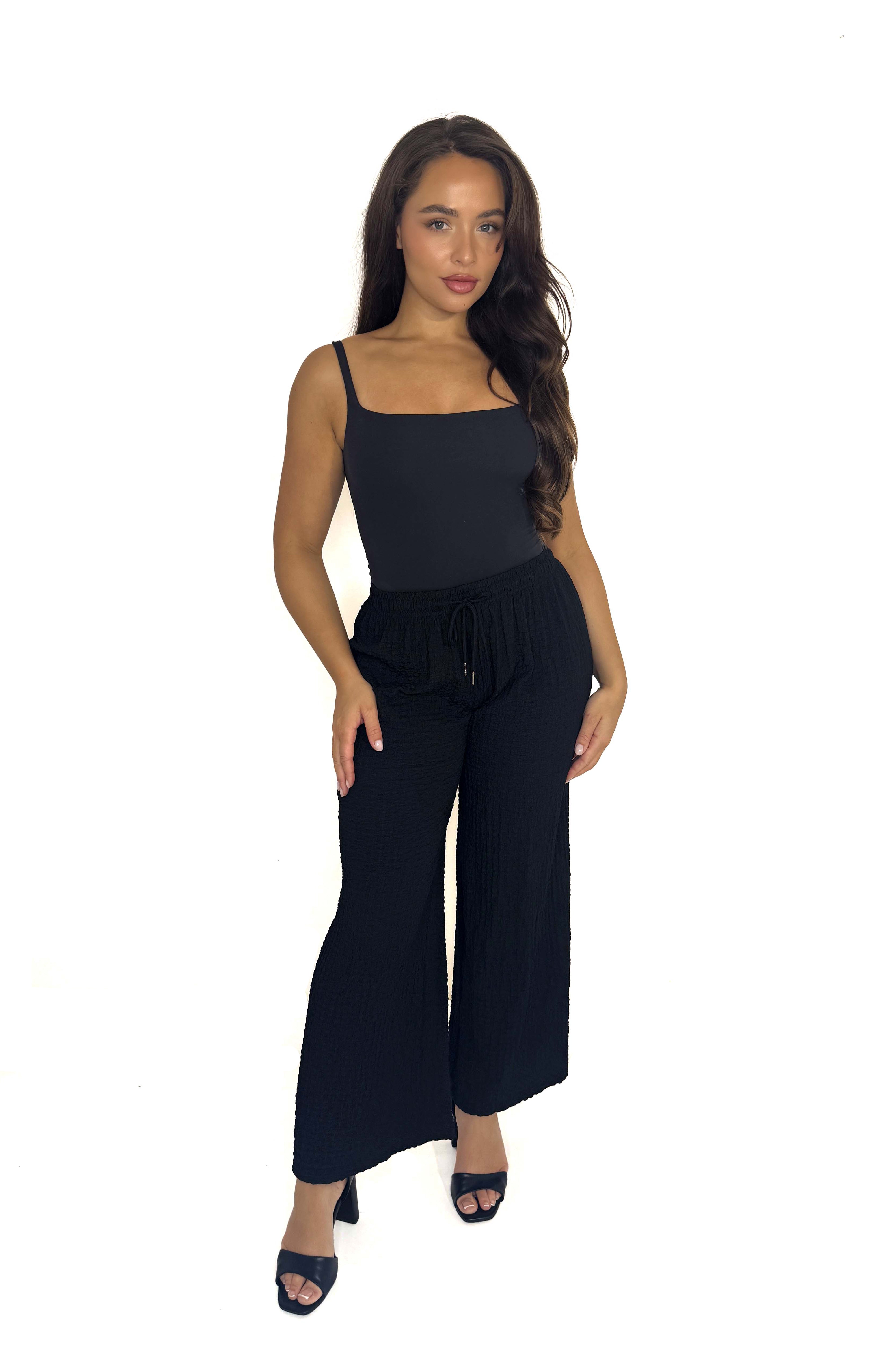 Textured Stretchy Wide Leg Trousers