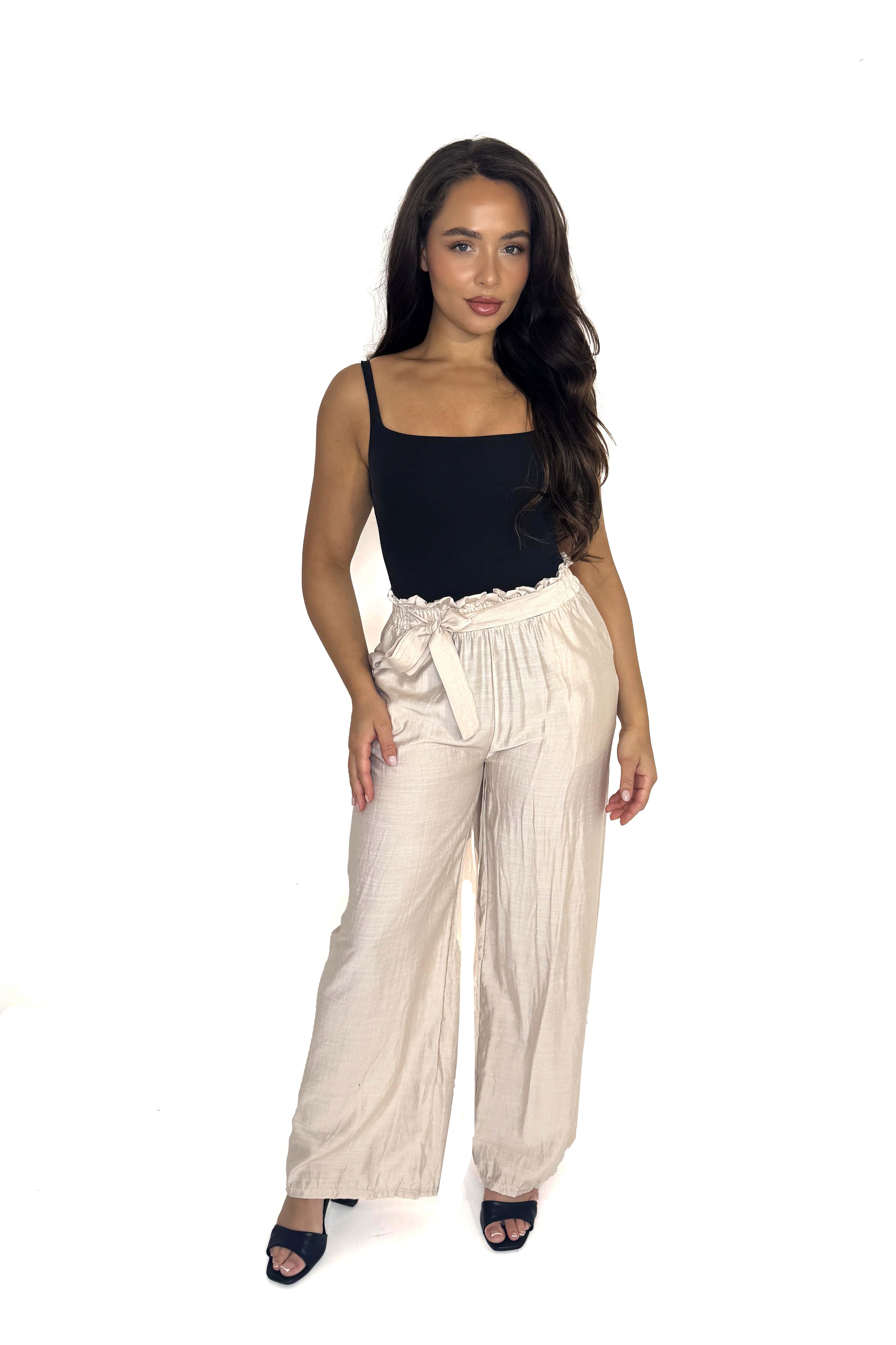 Paper Bag High Waist Wide Leg Trousers