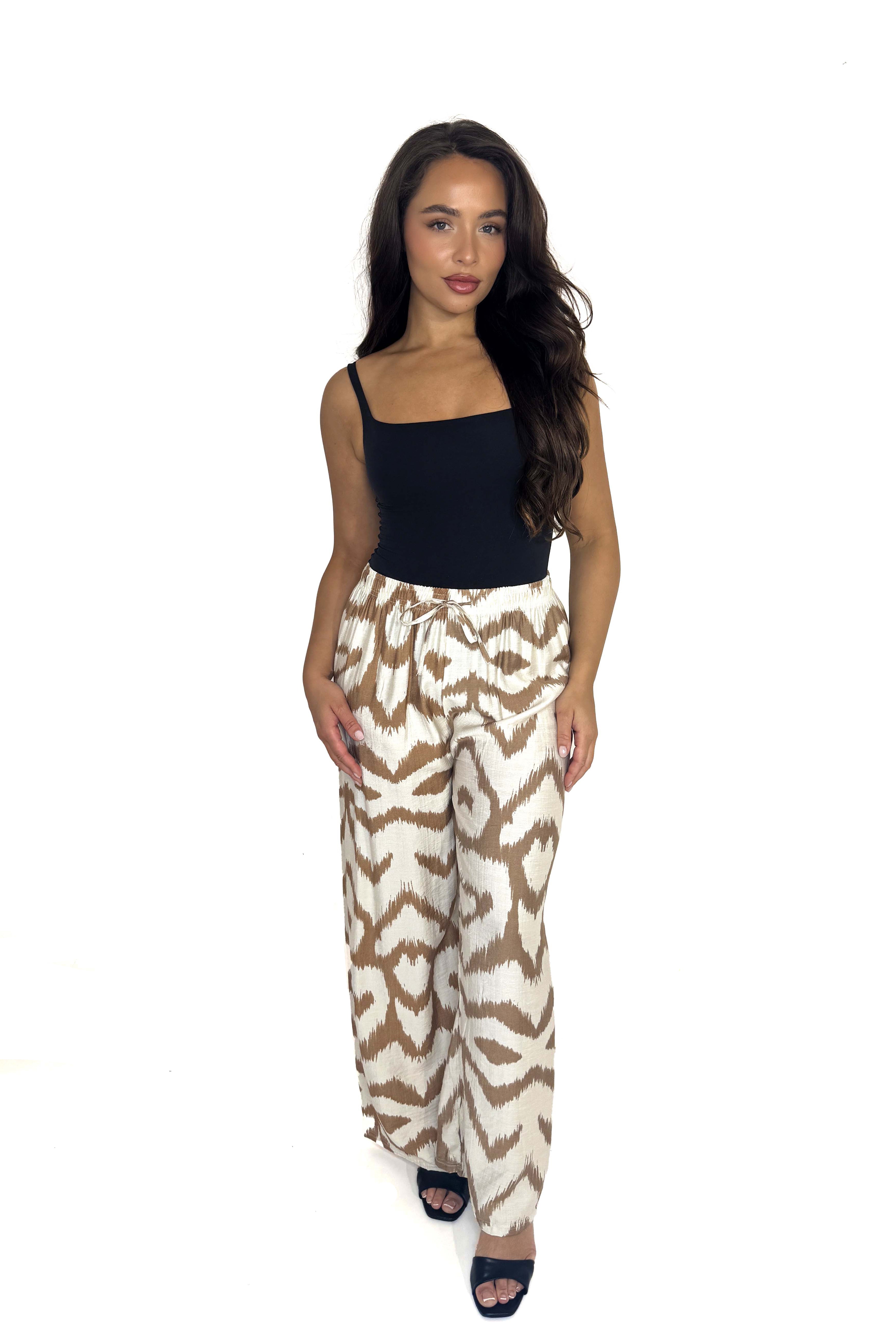 Wide Leg Urban Print Viscose Blend Trousers