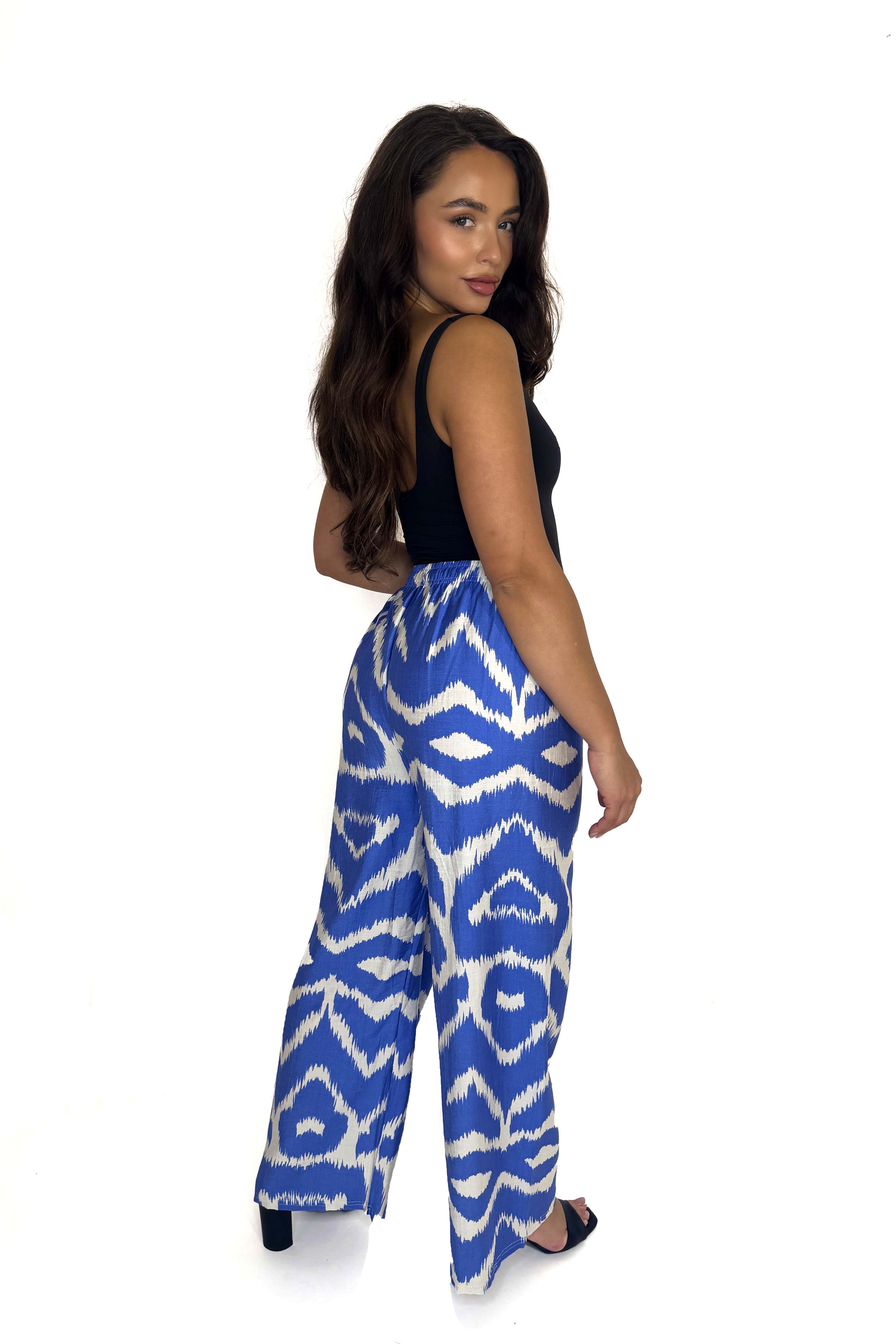 Wide Leg Urban Print Viscose Blend Trousers