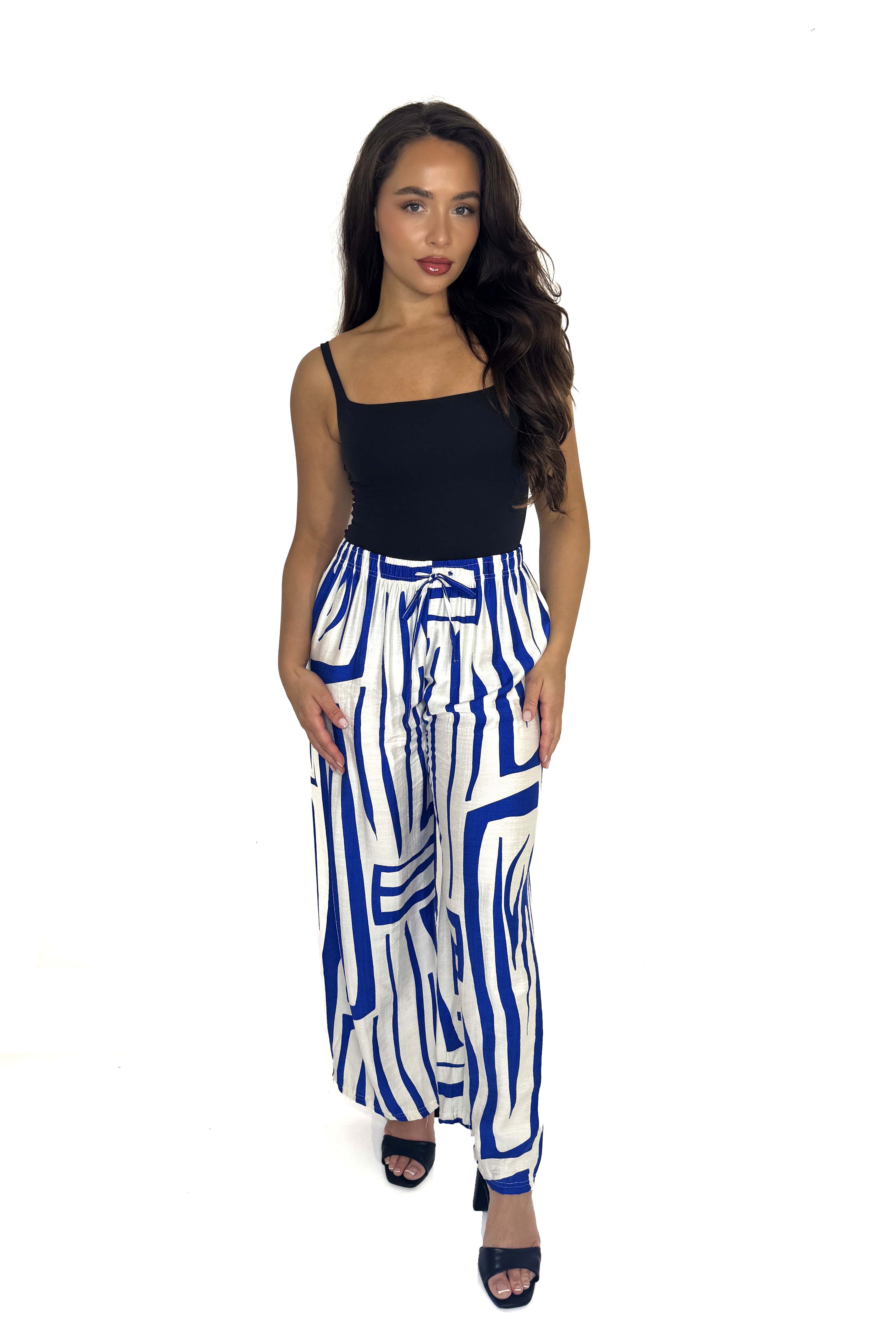 Wide Leg Printed Viscose Blend Trousers