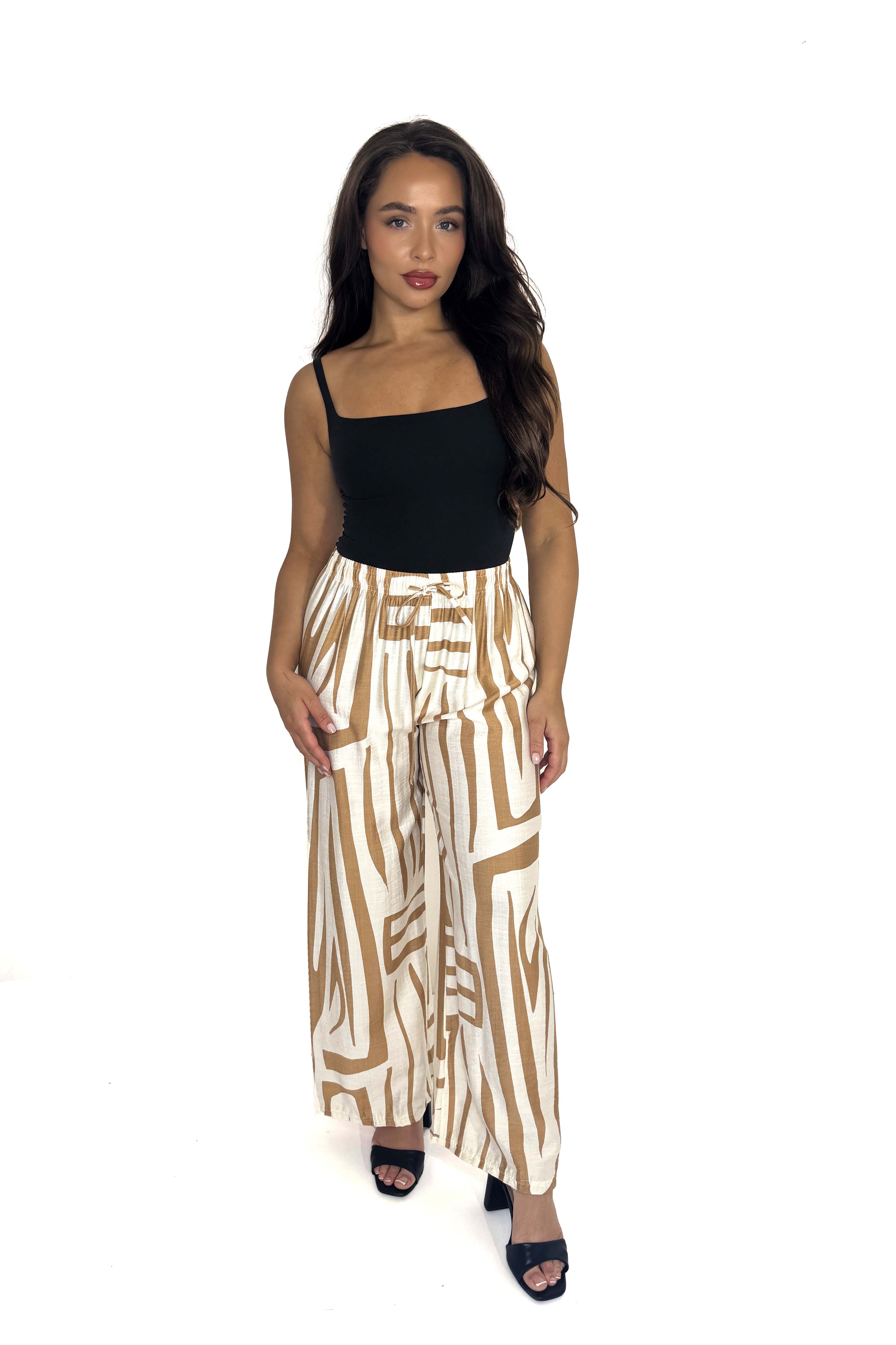 Wide Leg Printed Viscose Blend Trousers