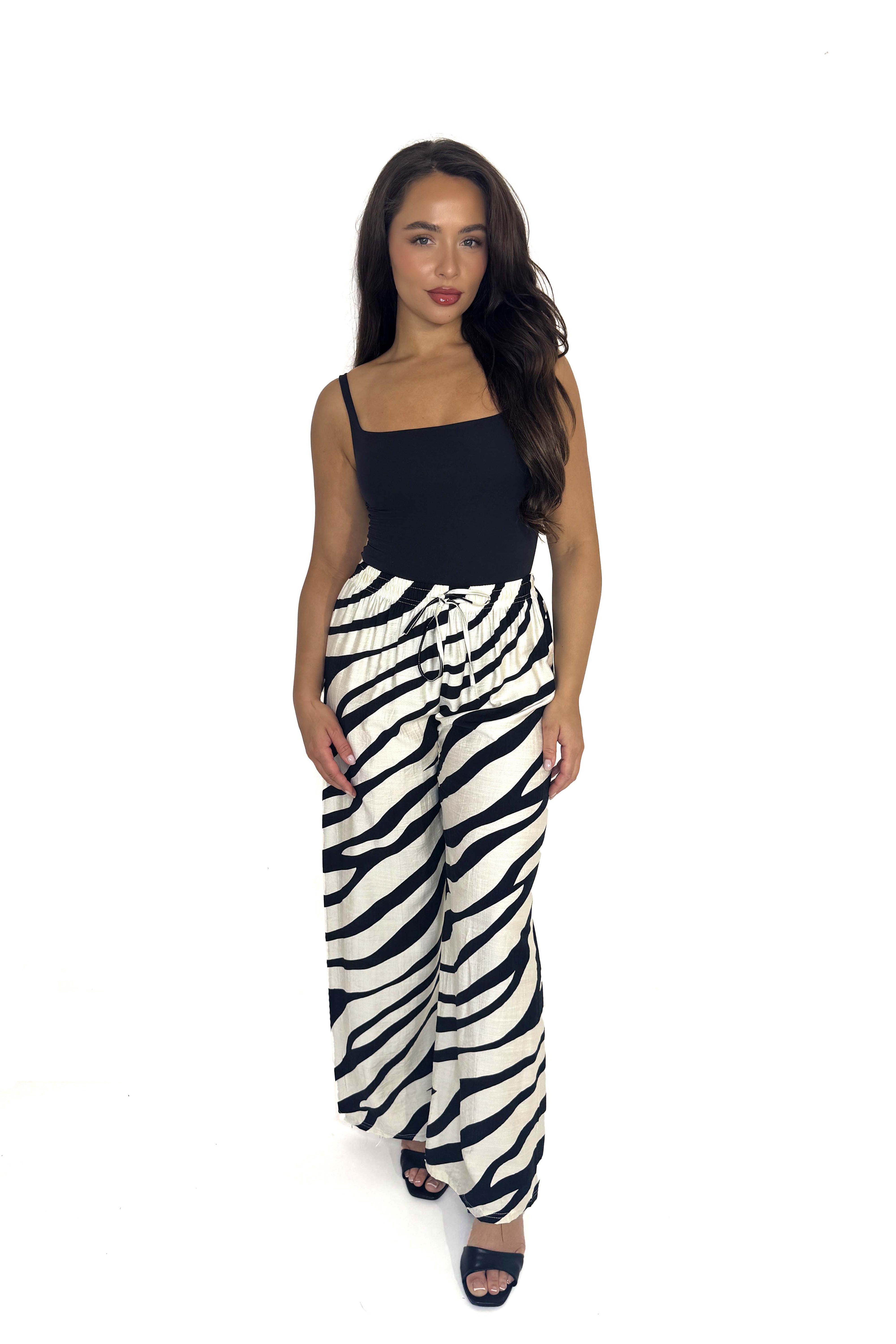 Zebra Pint Wide Leg Viscose Blend Trousers