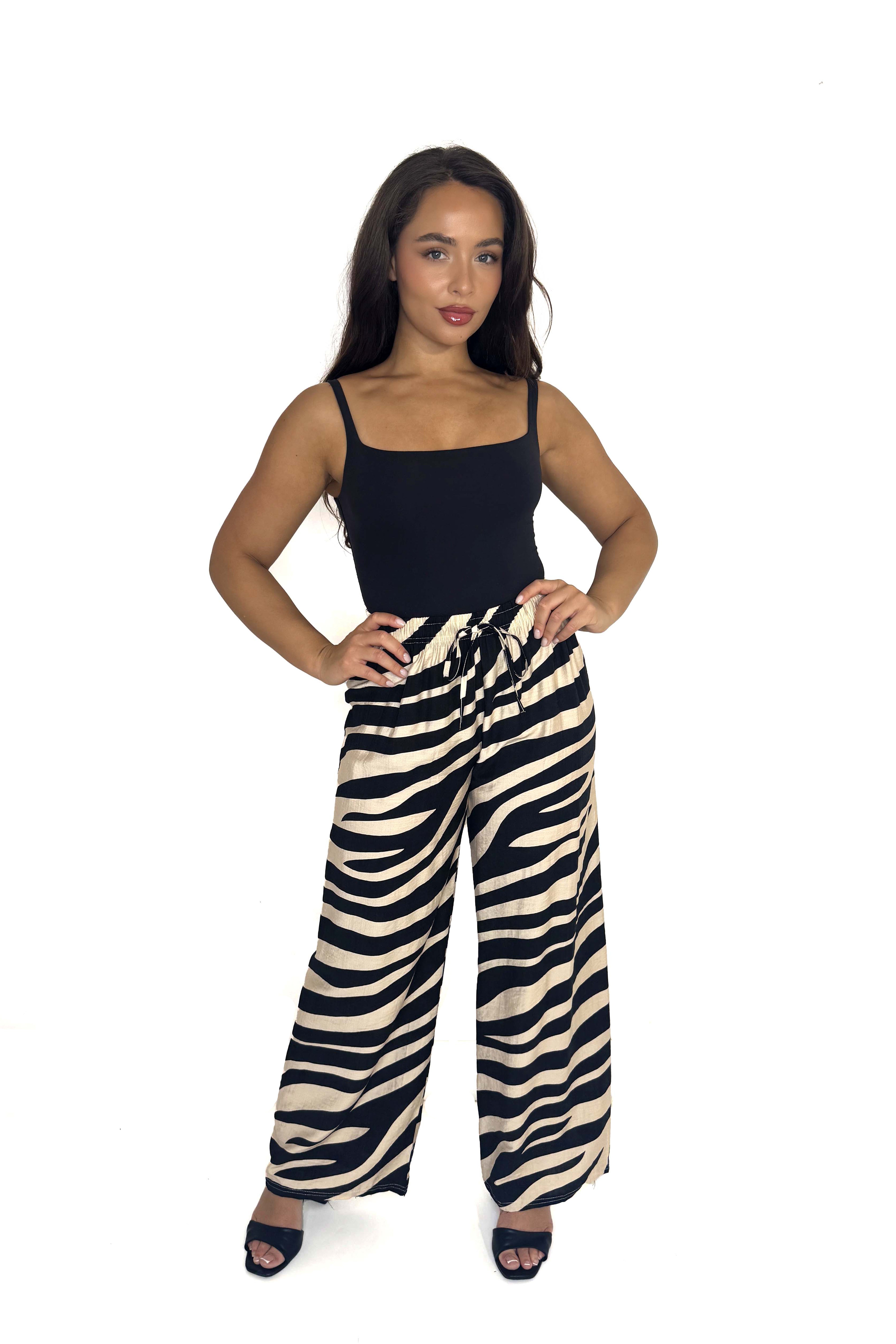 Zebra Pint Wide Leg Viscose Blend Trousers