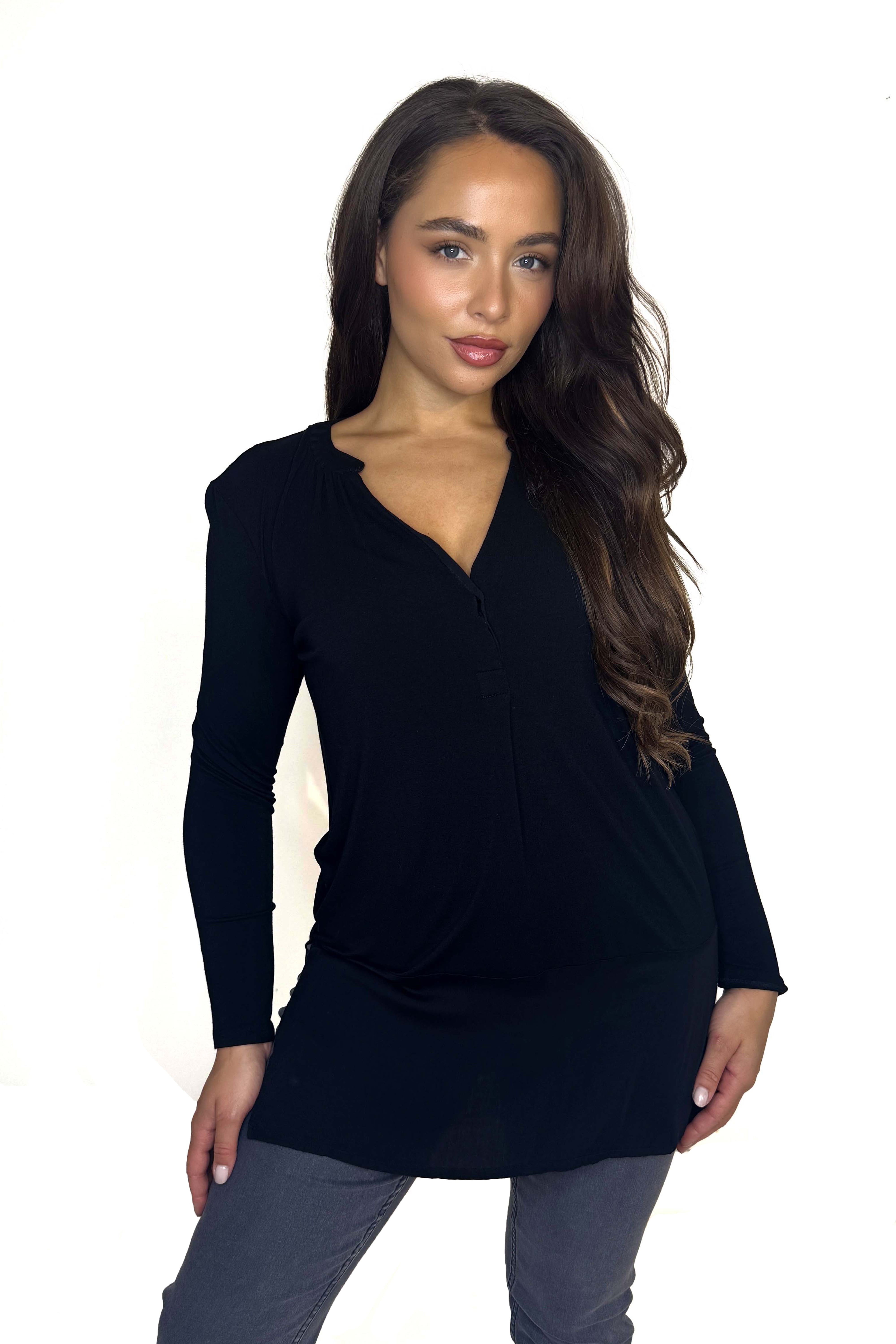 Classic Long Line Side Slit Black Top