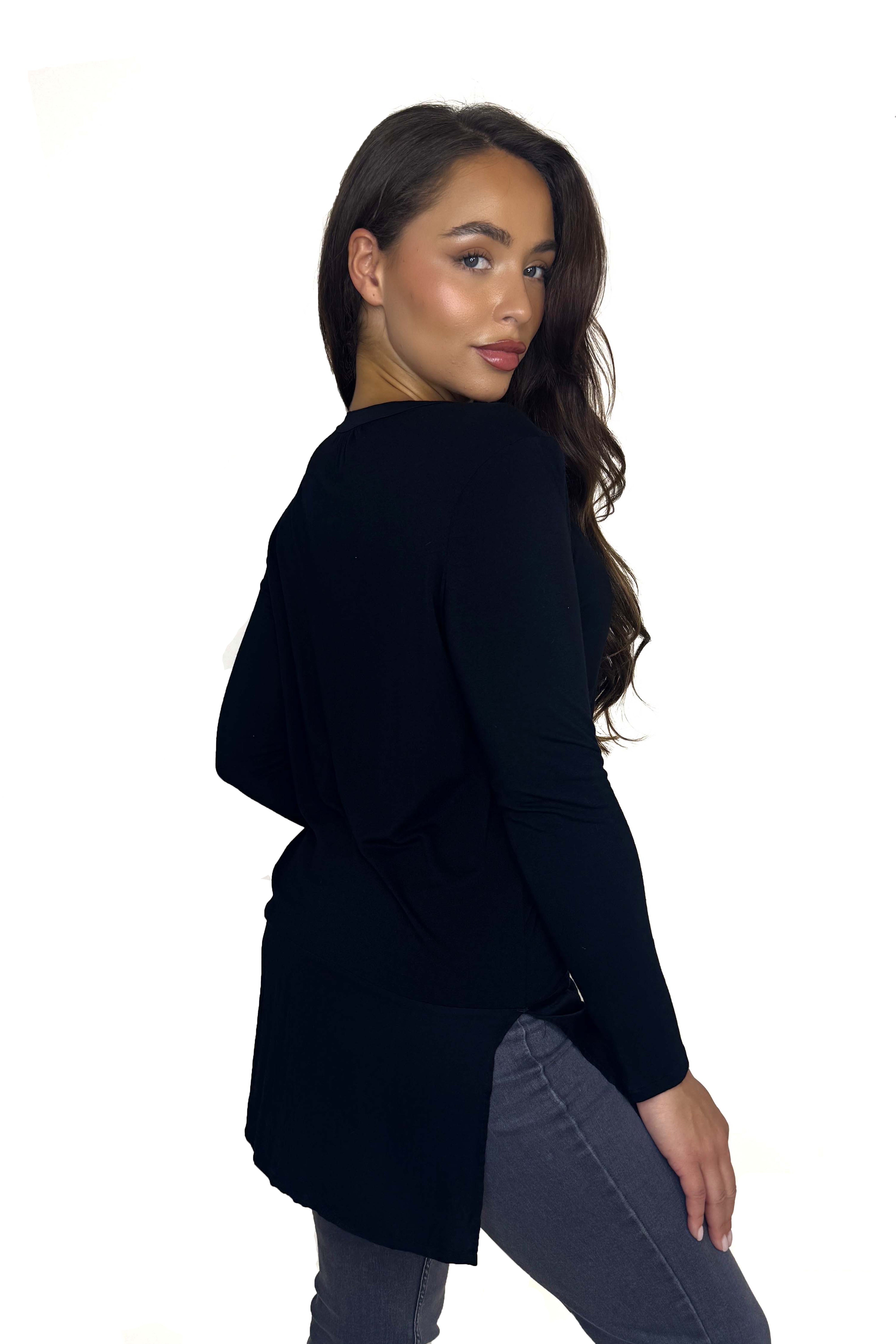 Classic Long Line Side Slit Black Top